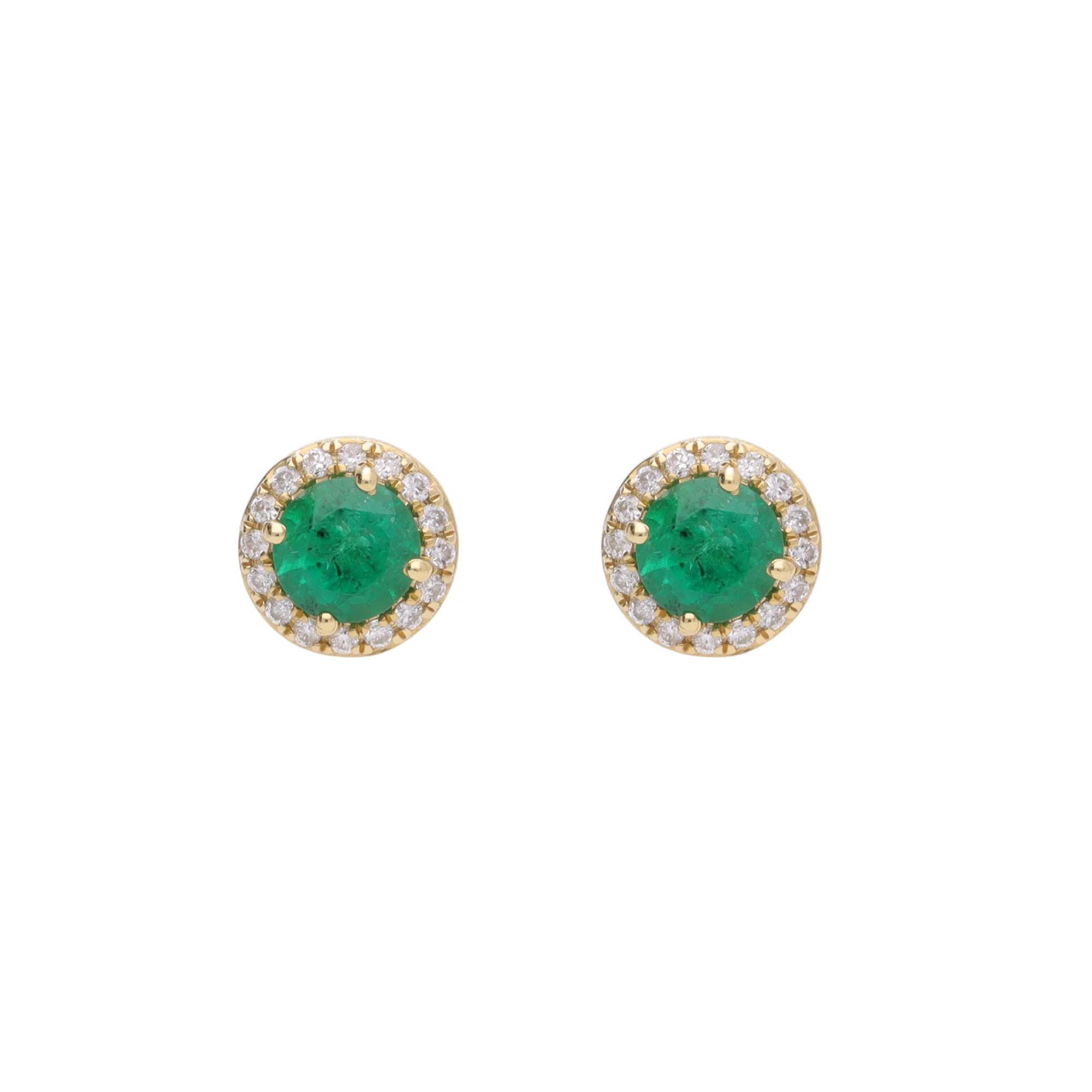 Emerald and Diamond 18ct Yellow Gold Cluster Stud Earrings
