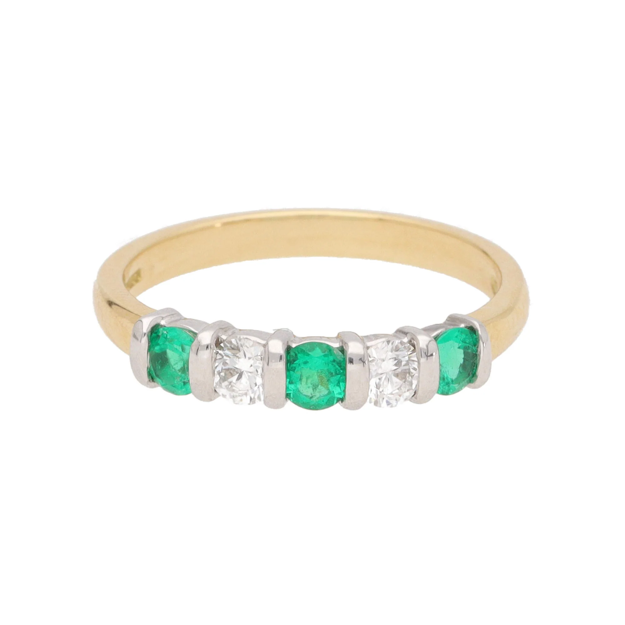 Emerald and Diamond 18ct Yellow Gold Half Eternity Ring (N) - Image 2