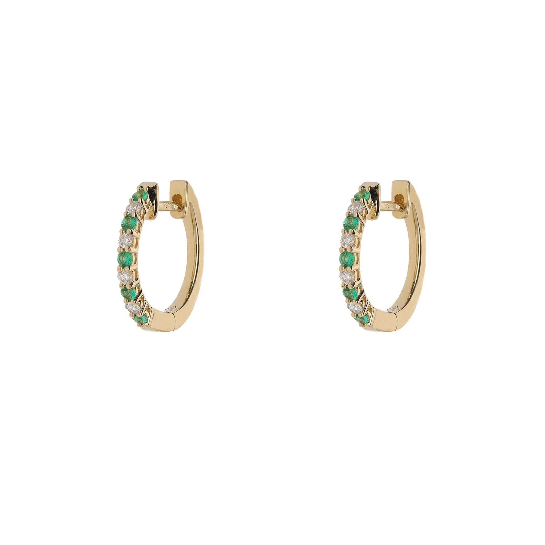 Emerald and Diamond 18ct Yellow Gold Hoop Earrings - Image 2