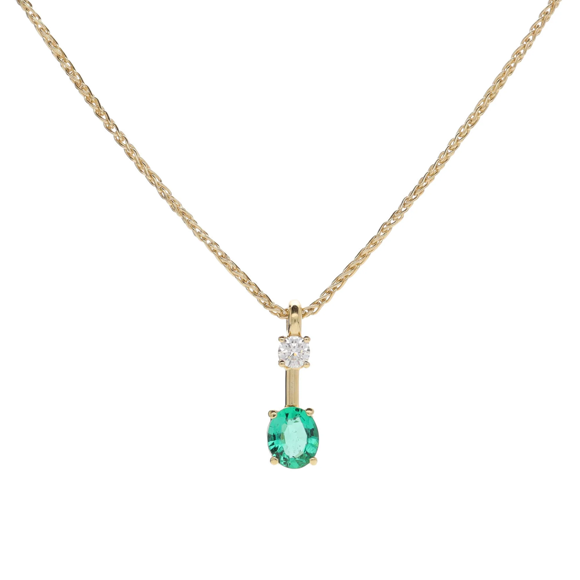 Emerald and Diamond 18ct Yellow Gold Oval Drop Necklace