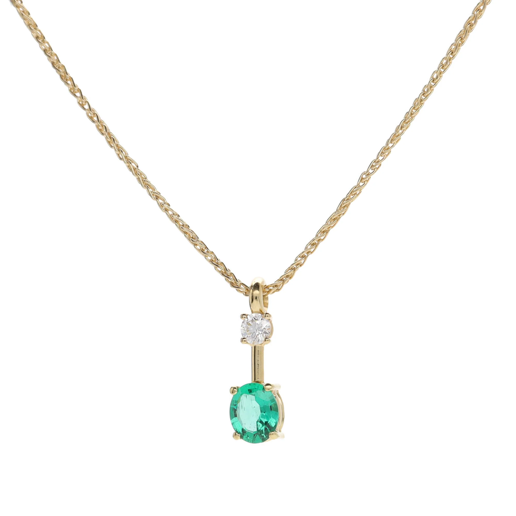 Emerald and Diamond 18ct Yellow Gold Oval Drop Necklace - Image 2