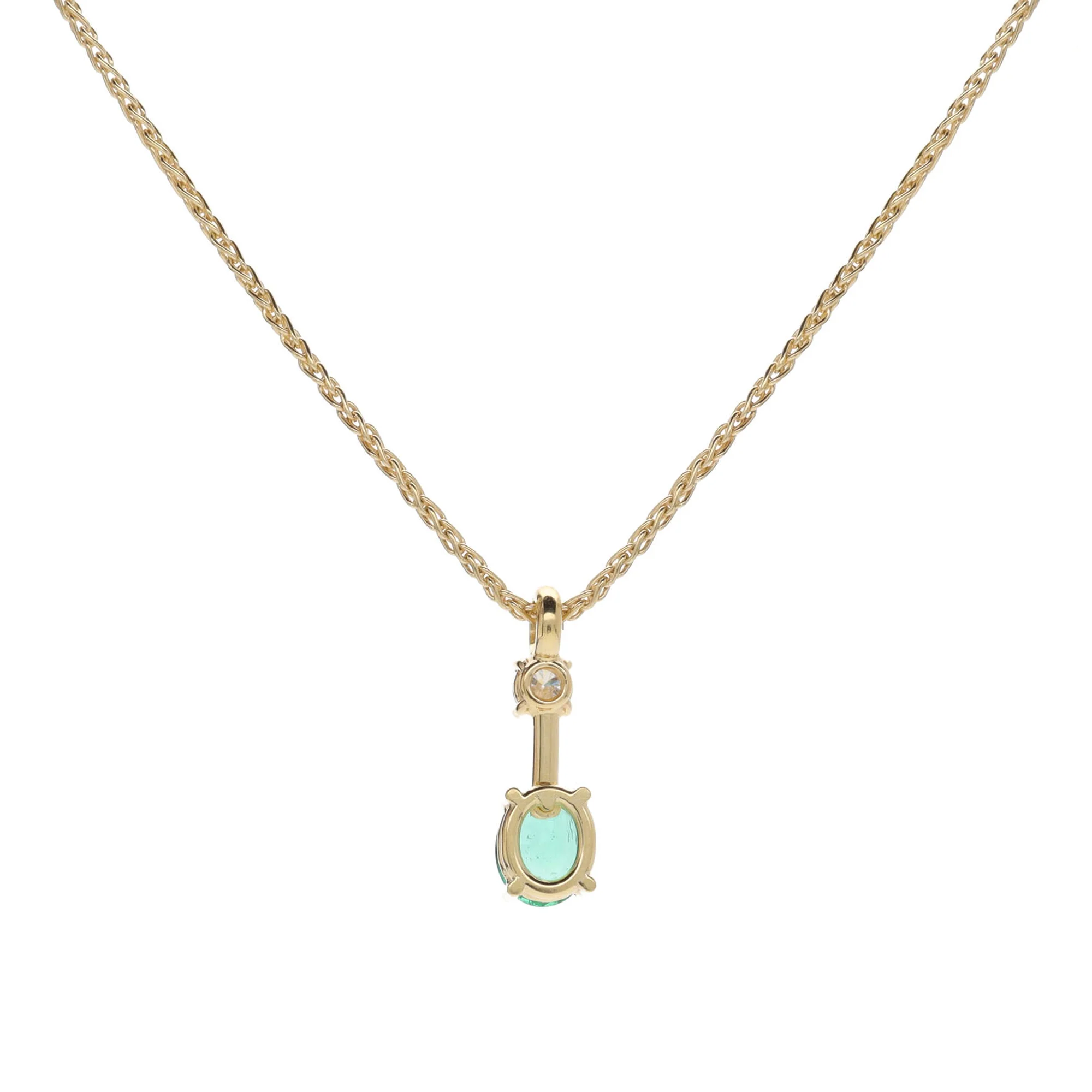 Emerald and Diamond 18ct Yellow Gold Oval Drop Necklace - Image 3