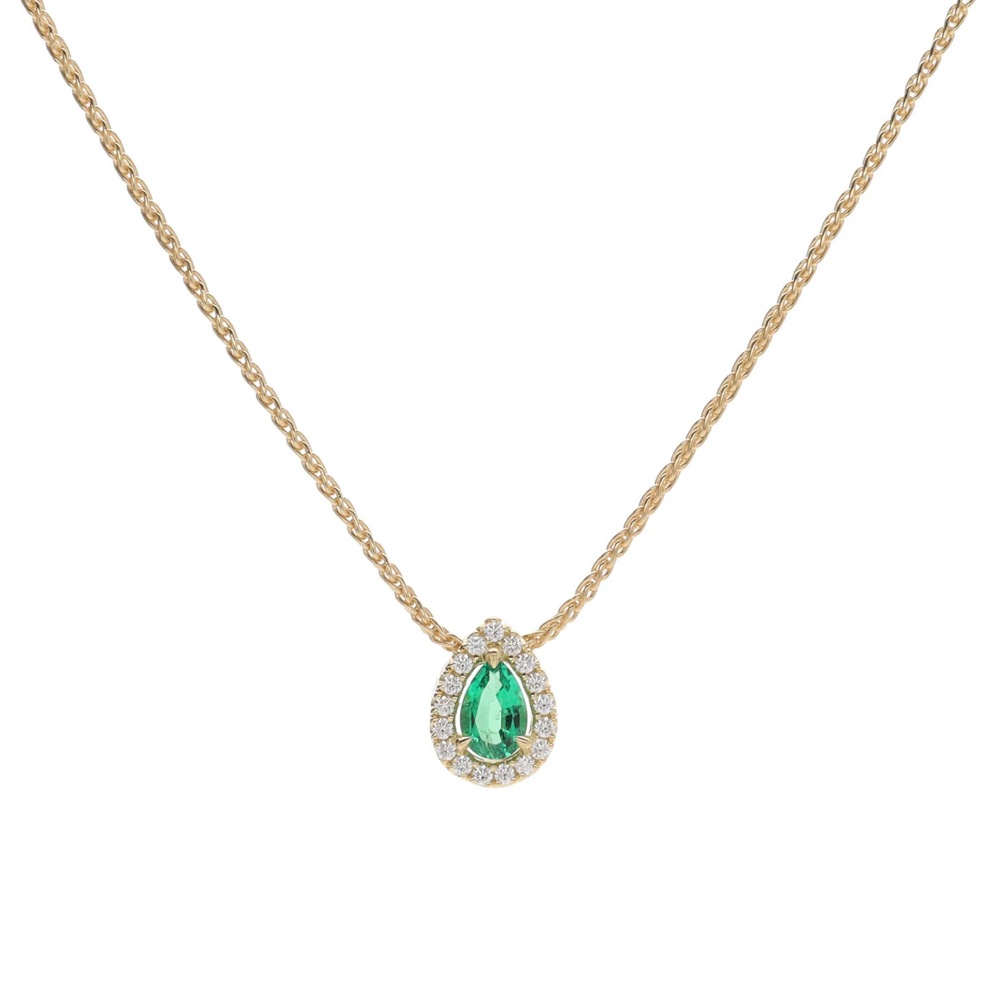Emerald and Diamond 18ct Yellow Gold Pear Cut Cluster Necklace