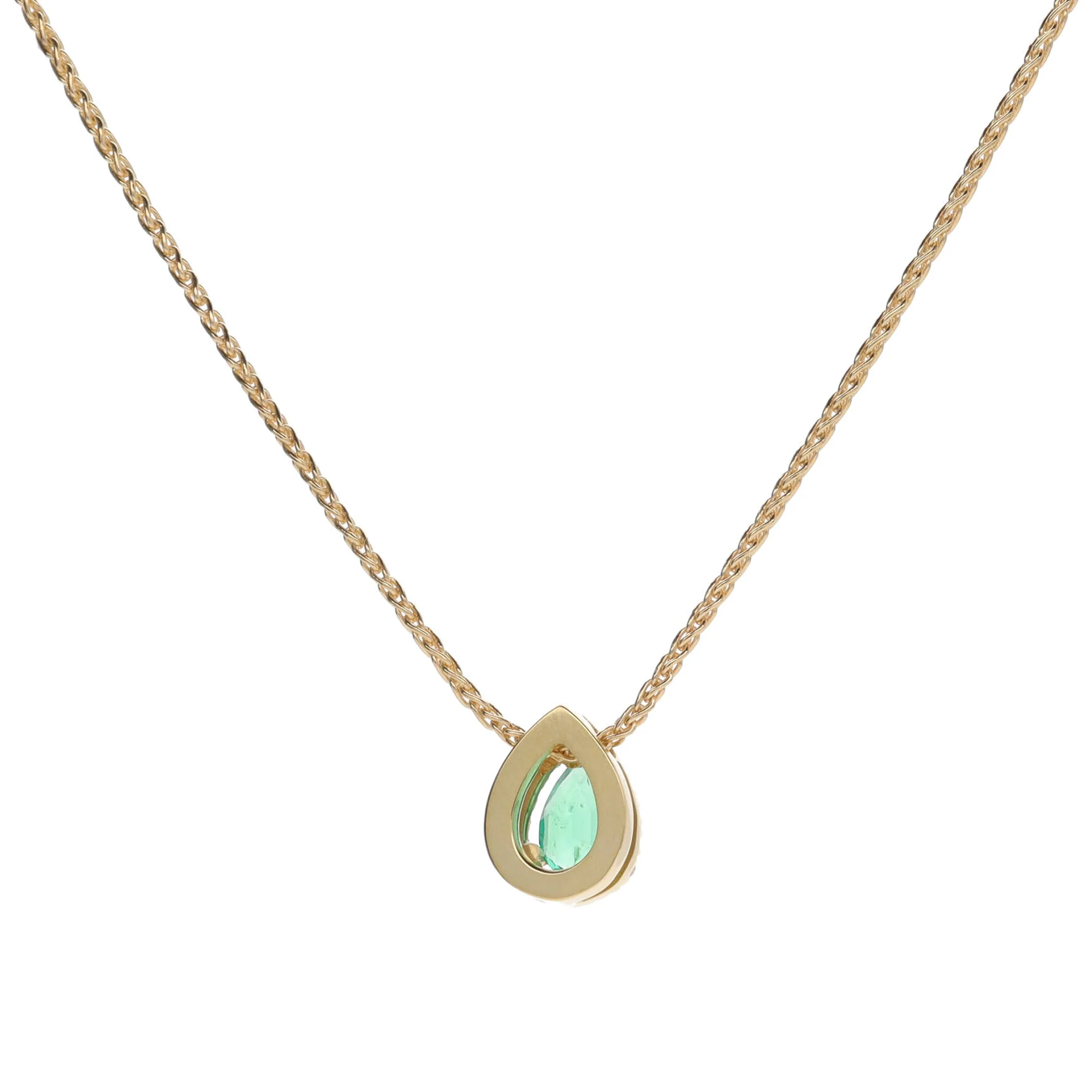 Emerald and Diamond 18ct Yellow Gold Pear Cut Cluster Necklace - Image 2