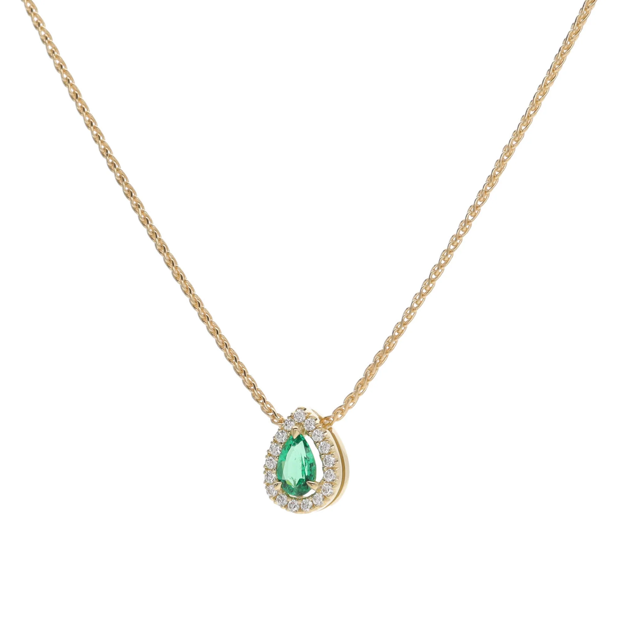 Emerald and Diamond 18ct Yellow Gold Pear Cut Cluster Necklace - Image 3