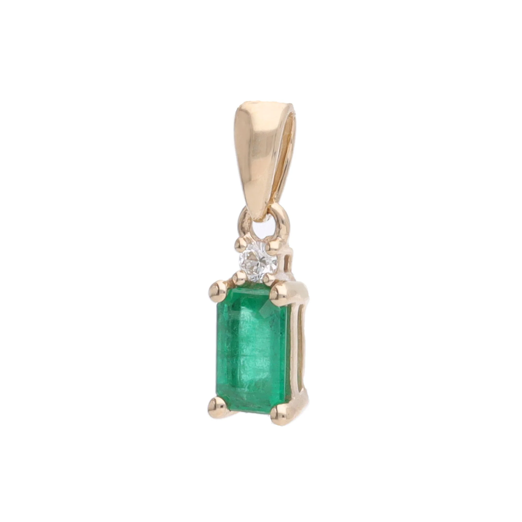 Emerald and Diamond 9ct Yellow Gold Pendant - Image 2
