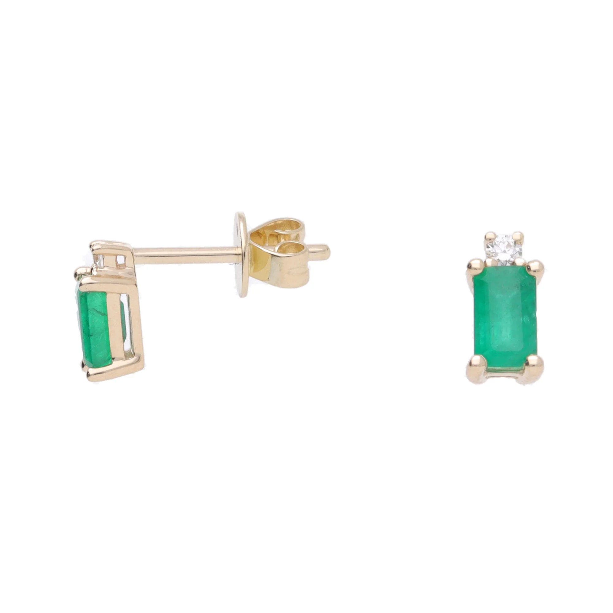 Emerald and Diamond 9ct Yellow Gold Stud Earrings - Image 2