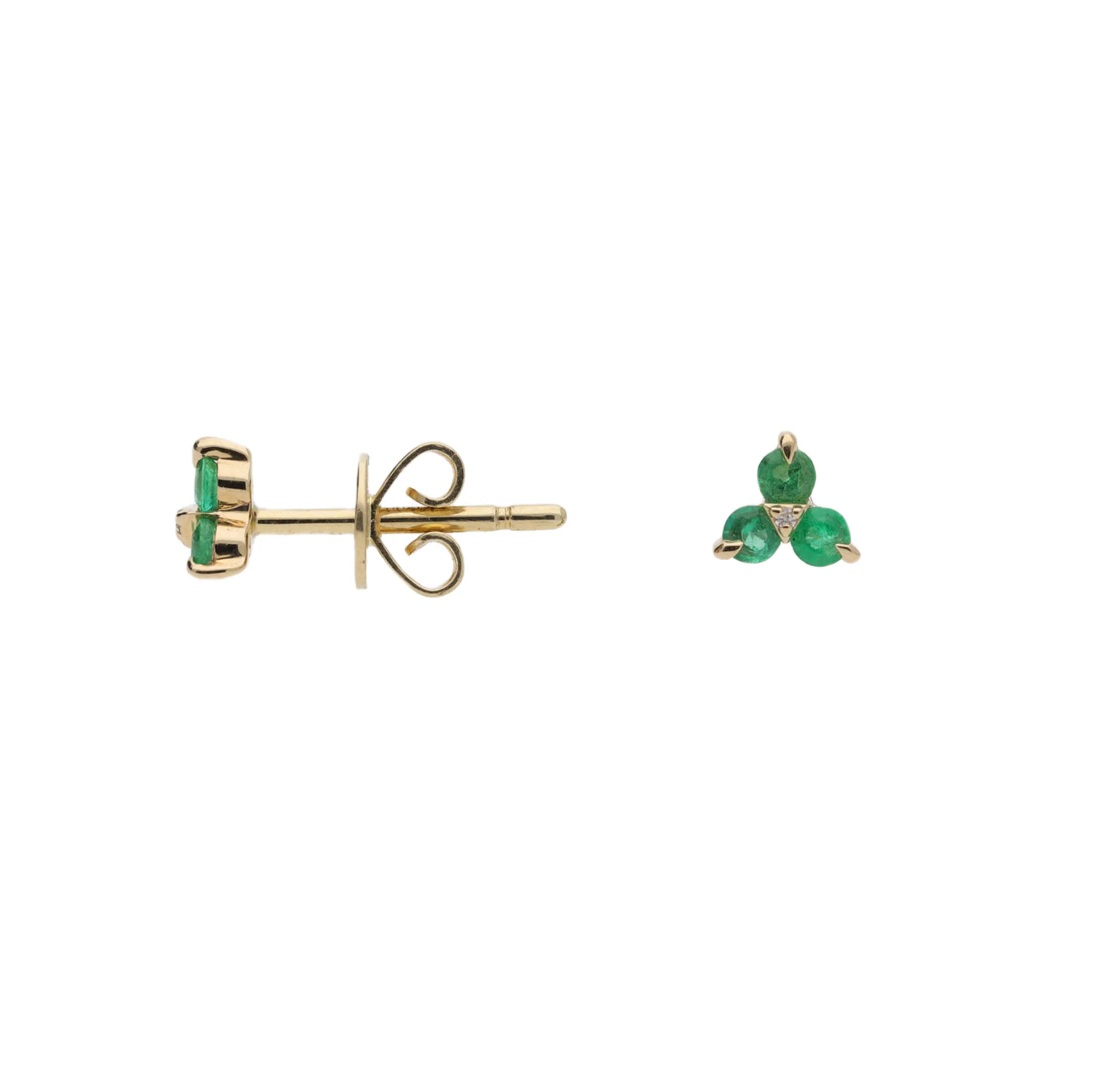 Emerald and Diamond 9ct Yellow Gold Stud Earrings - Image 2