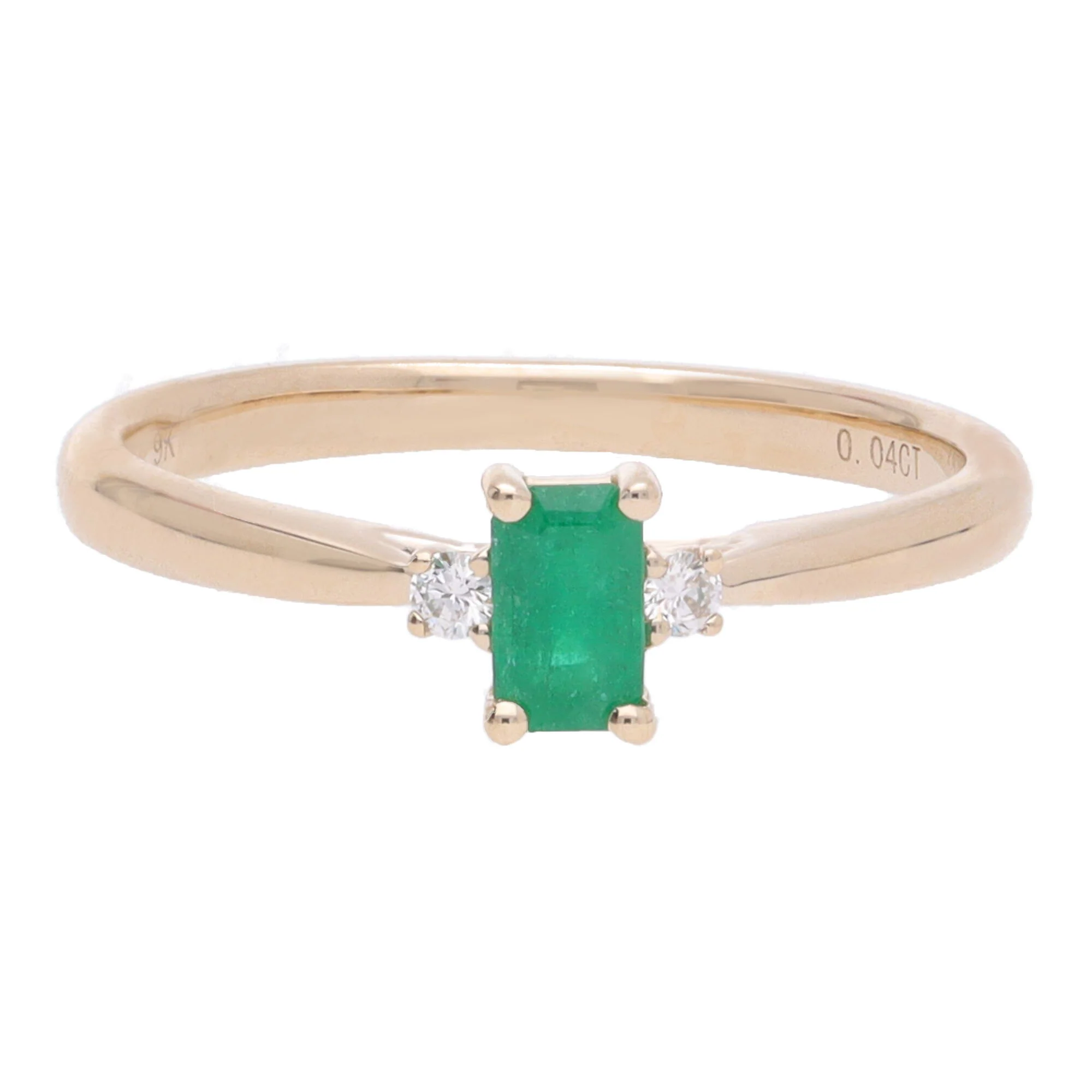 Emerald and Diamond 9ct Yellow Gold Three Stone Ring - Image 2