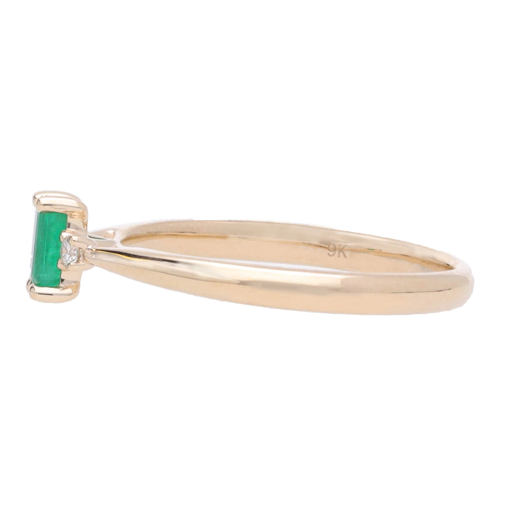 Emerald and Diamond 9ct Yellow Gold Three Stone Ring - Image 3