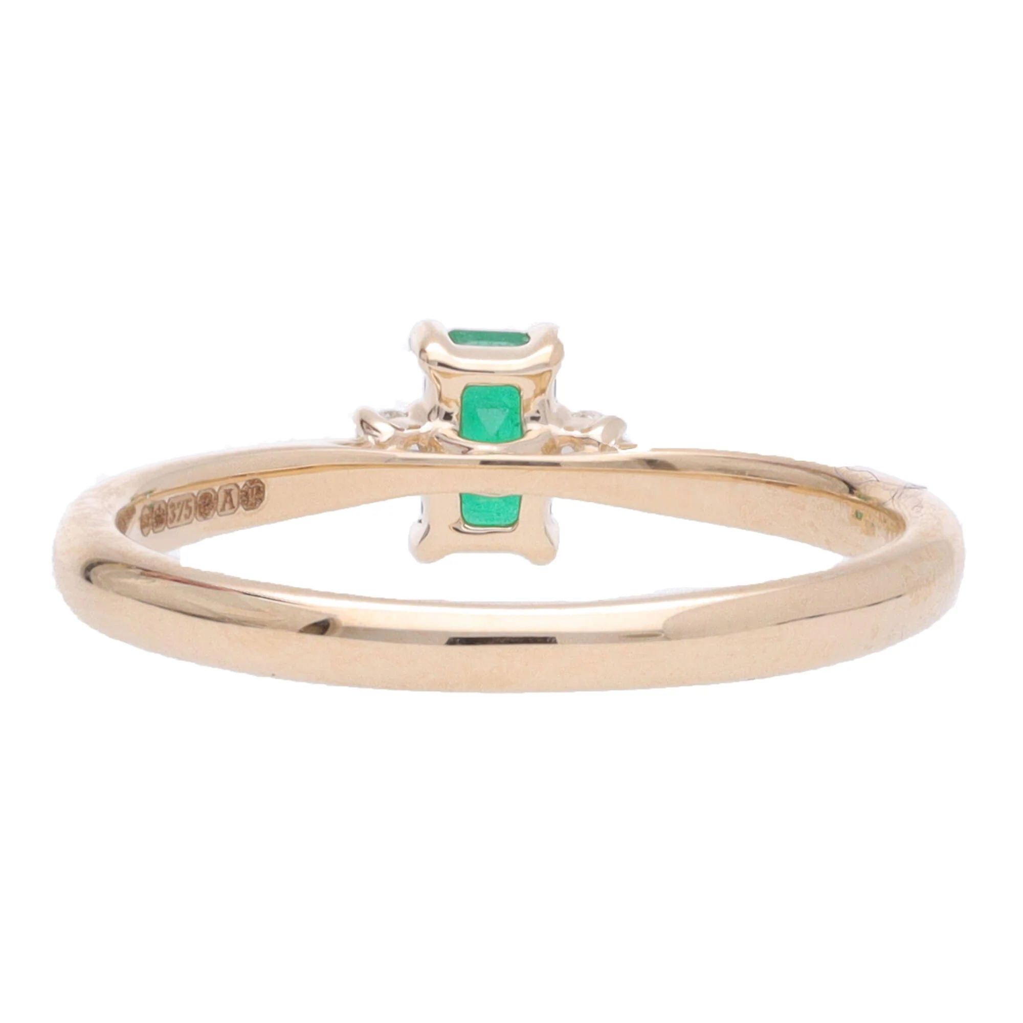Emerald and Diamond 9ct Yellow Gold Three Stone Ring - Image 4