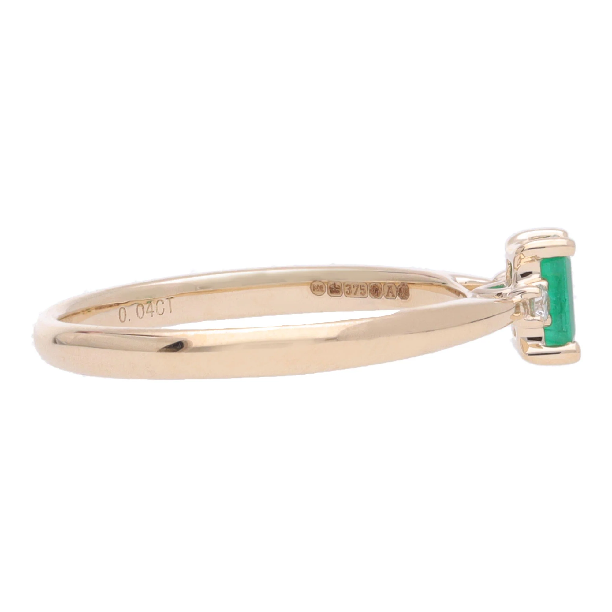Emerald and Diamond 9ct Yellow Gold Three Stone Ring - Image 5