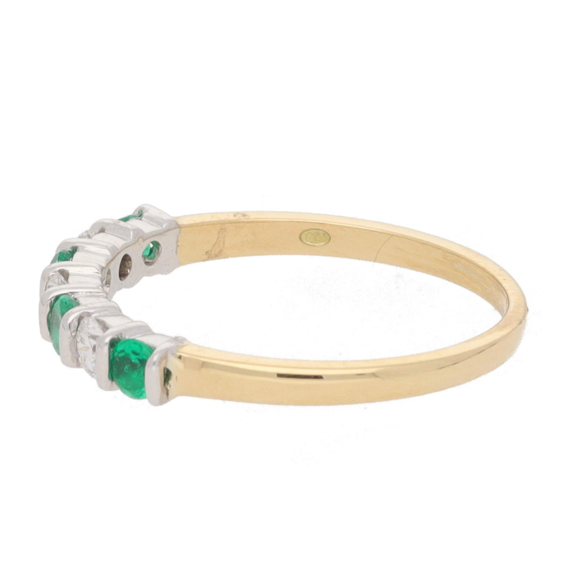 Emerald and Diamond Bar Set 18ct Yellow Gold Half Eternity Ring - Image 4