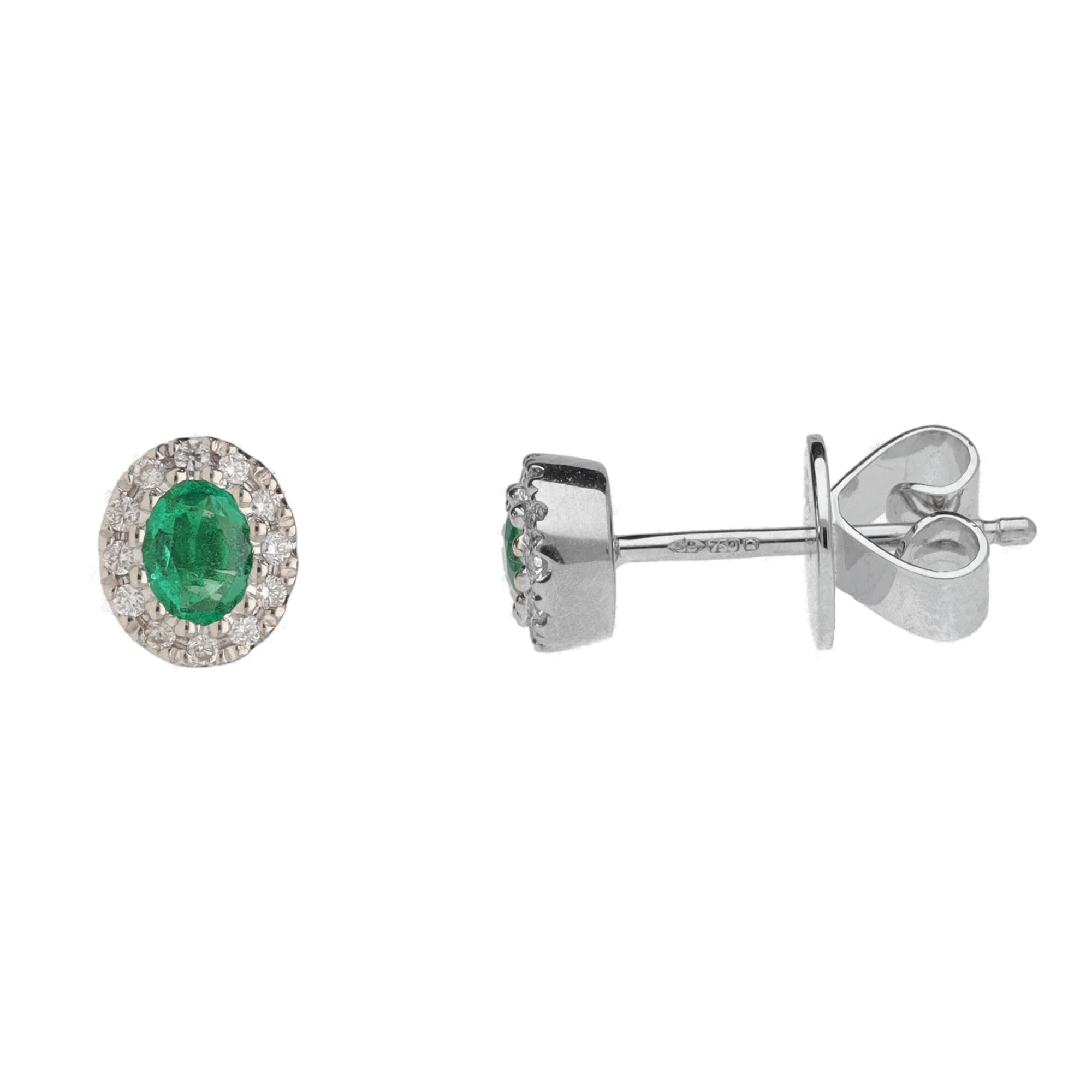 Emerald and Diamond Oval 18ct White Gold Cluster Stud Earrings - Image 2