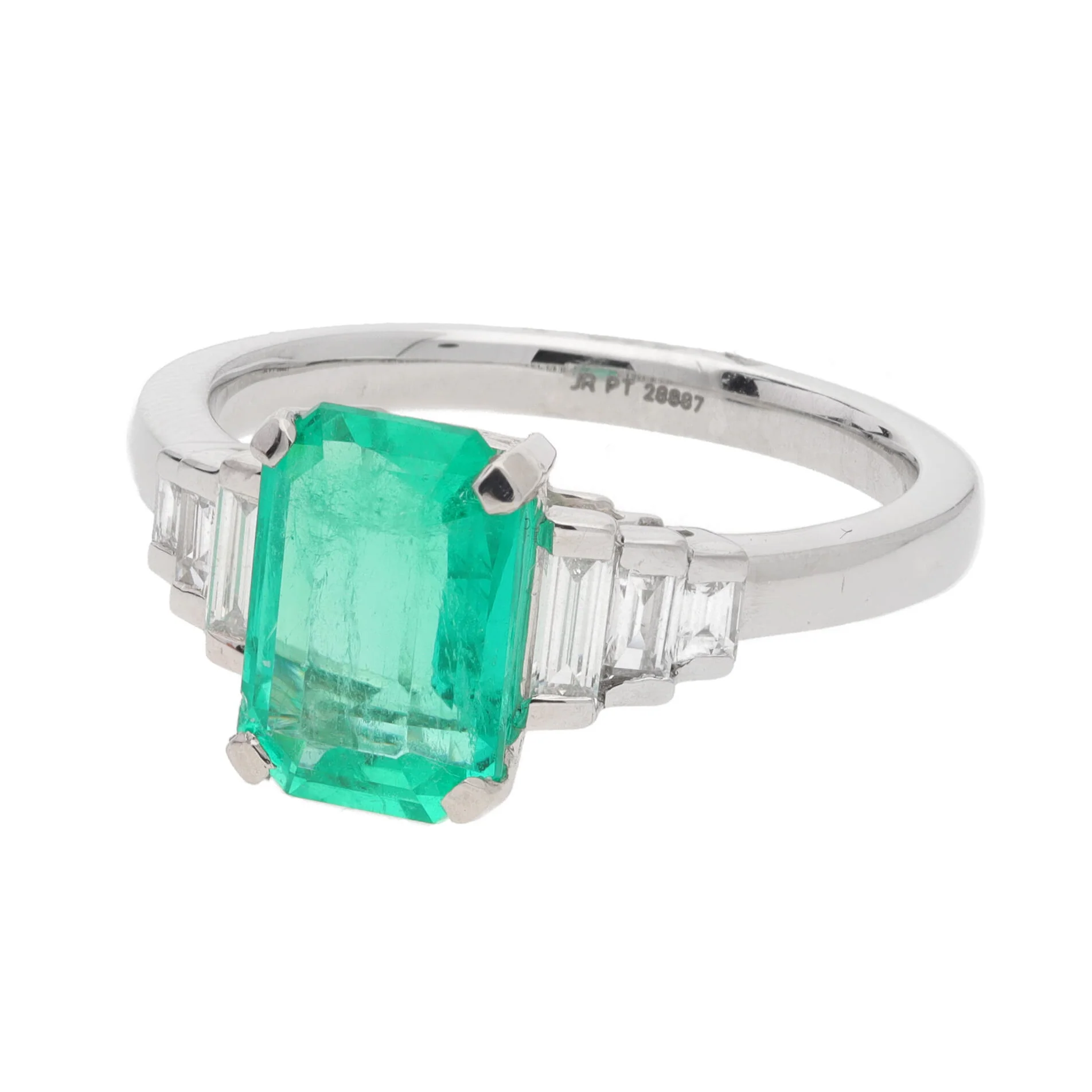 Emerald and Diamond Platinum Ring - Image 2