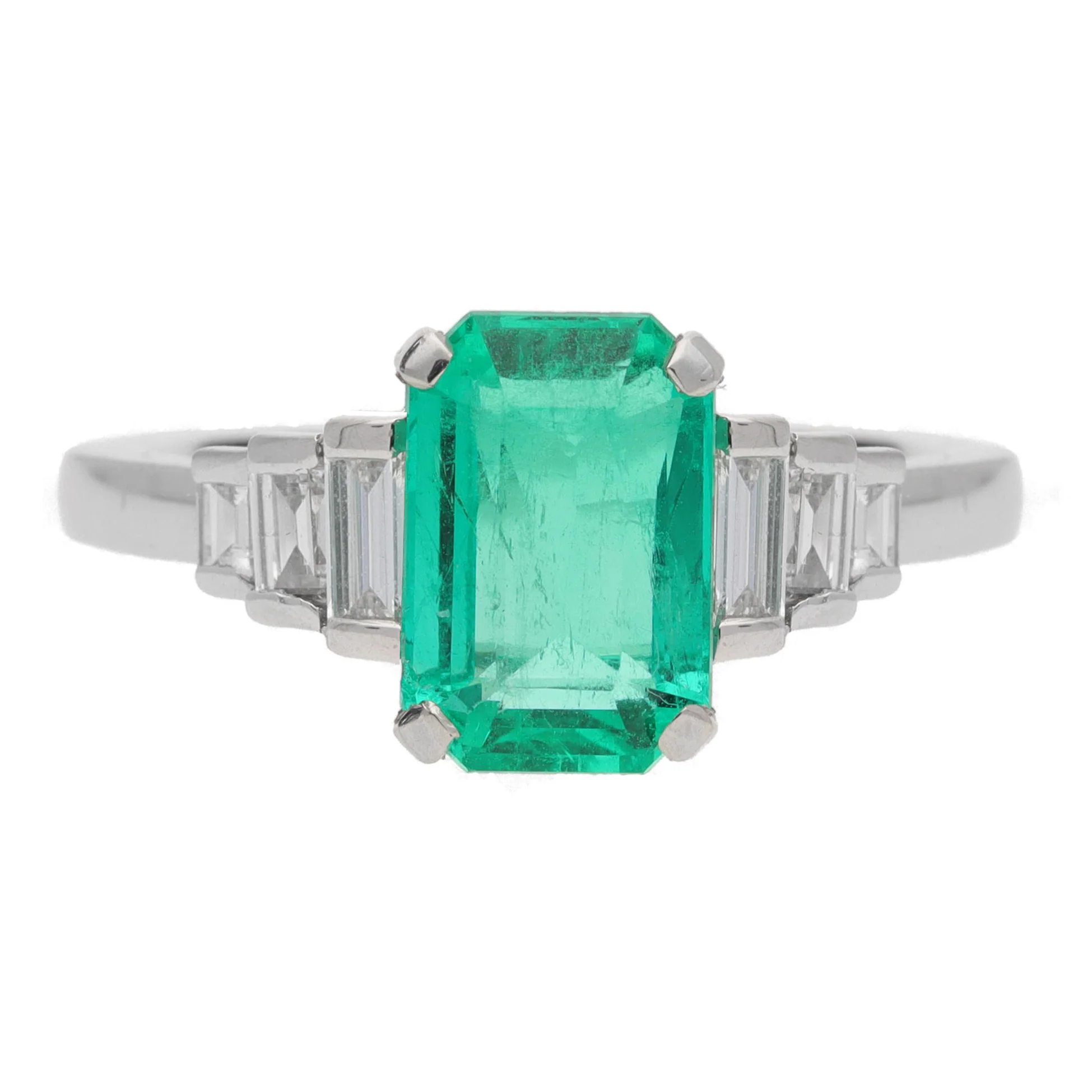 Emerald and Diamond Platinum Ring - Image 4