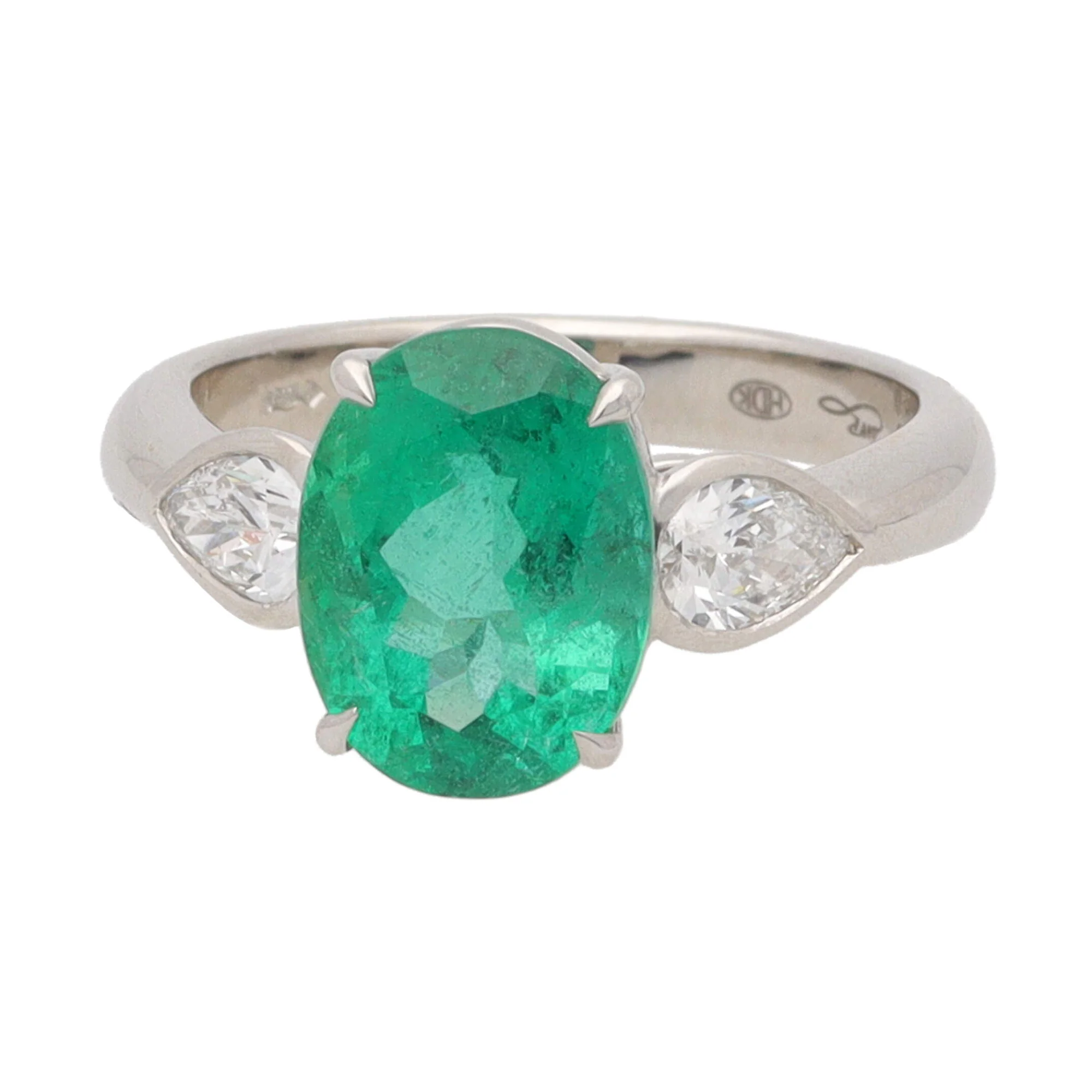 Emerald and Diamond Platinum Ring - Image 2