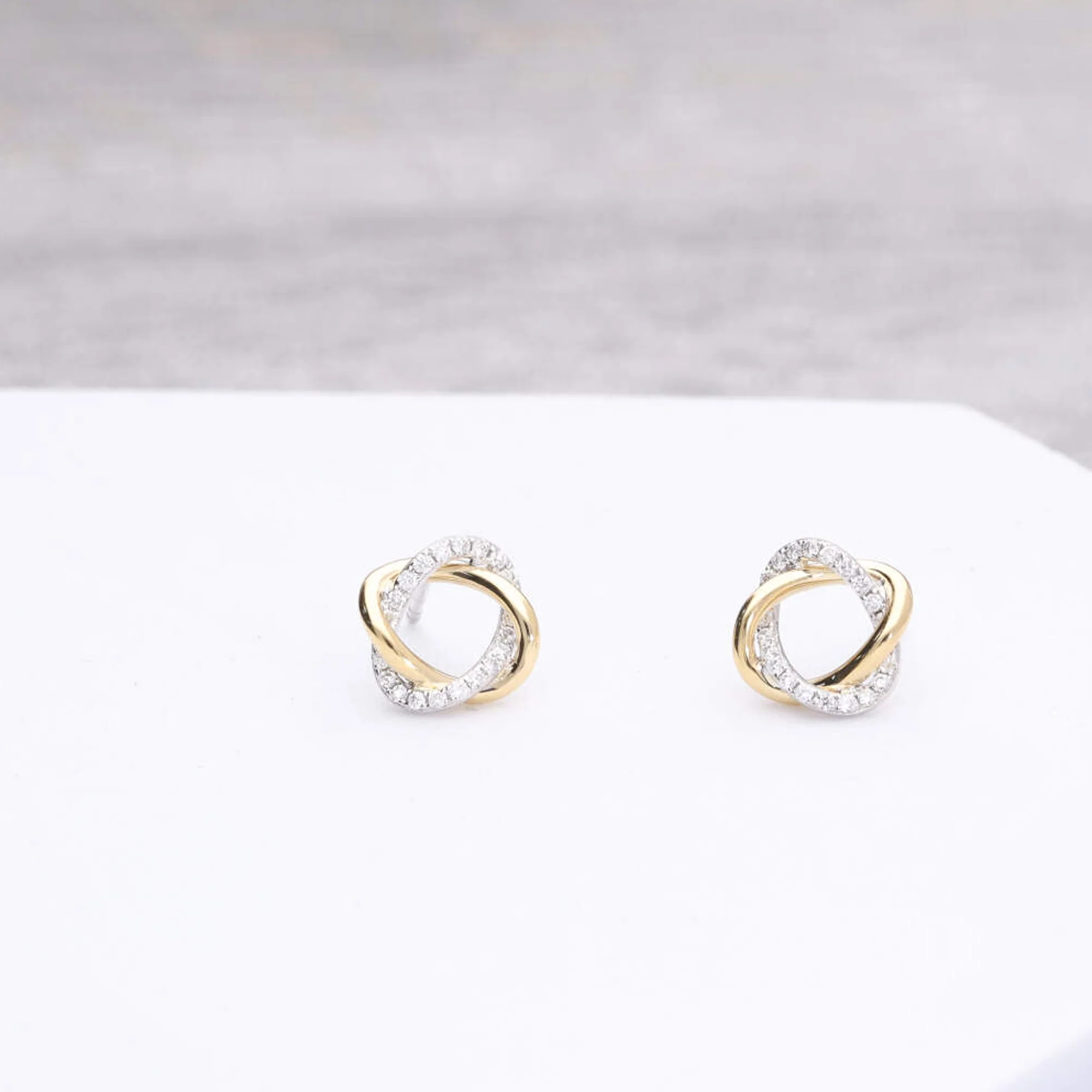 Entwined Diamond 18ct Yellow and White Gold Open Stud Earrings - Image 3