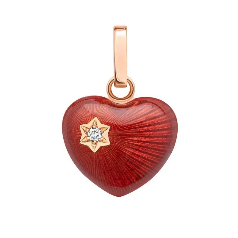 Fabergé Heritage Forever Heart Charm 18ct Rose Gold Red Guilloché Enamel and Diamond