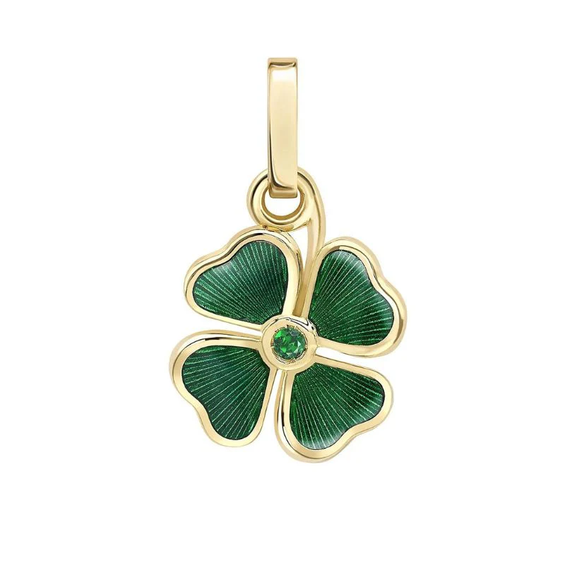 Fabergé Heritage Forever Clover Charm 18ct Yellow Gold Green Guilloché Enamel and Emerald
