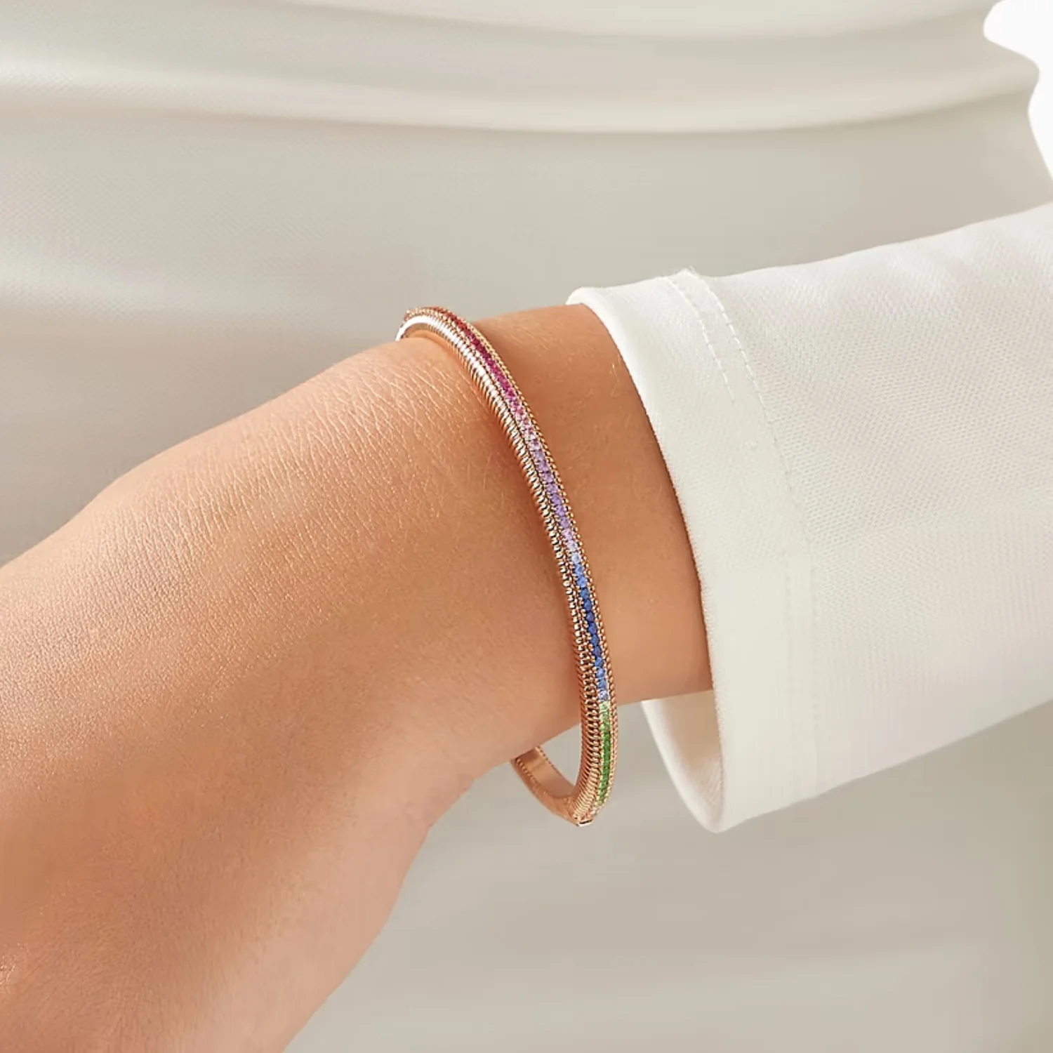 Fabergé Love By Fabergé Fluted Bracelet 18ct Rose Gold Rainbow Multicoloured Gemstone - Image 8
