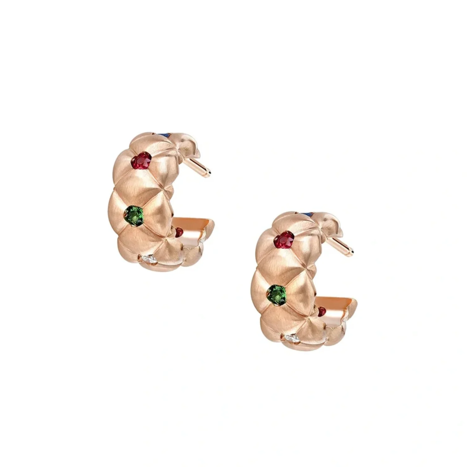 Fabergé Crown Quilted Hoop Earrings with Mixed Gemstones