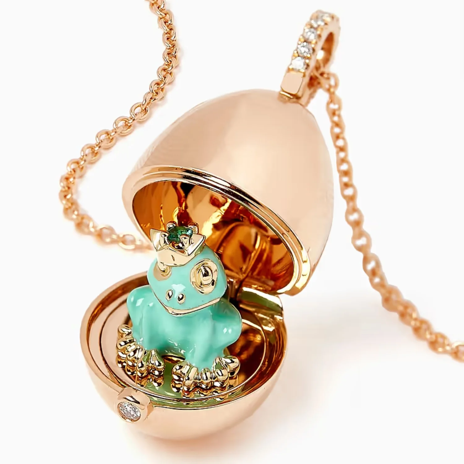 Fabergé Heritage Surprise Frog Pendant 18ct Rose Gold & Green Lacquer - Image 3