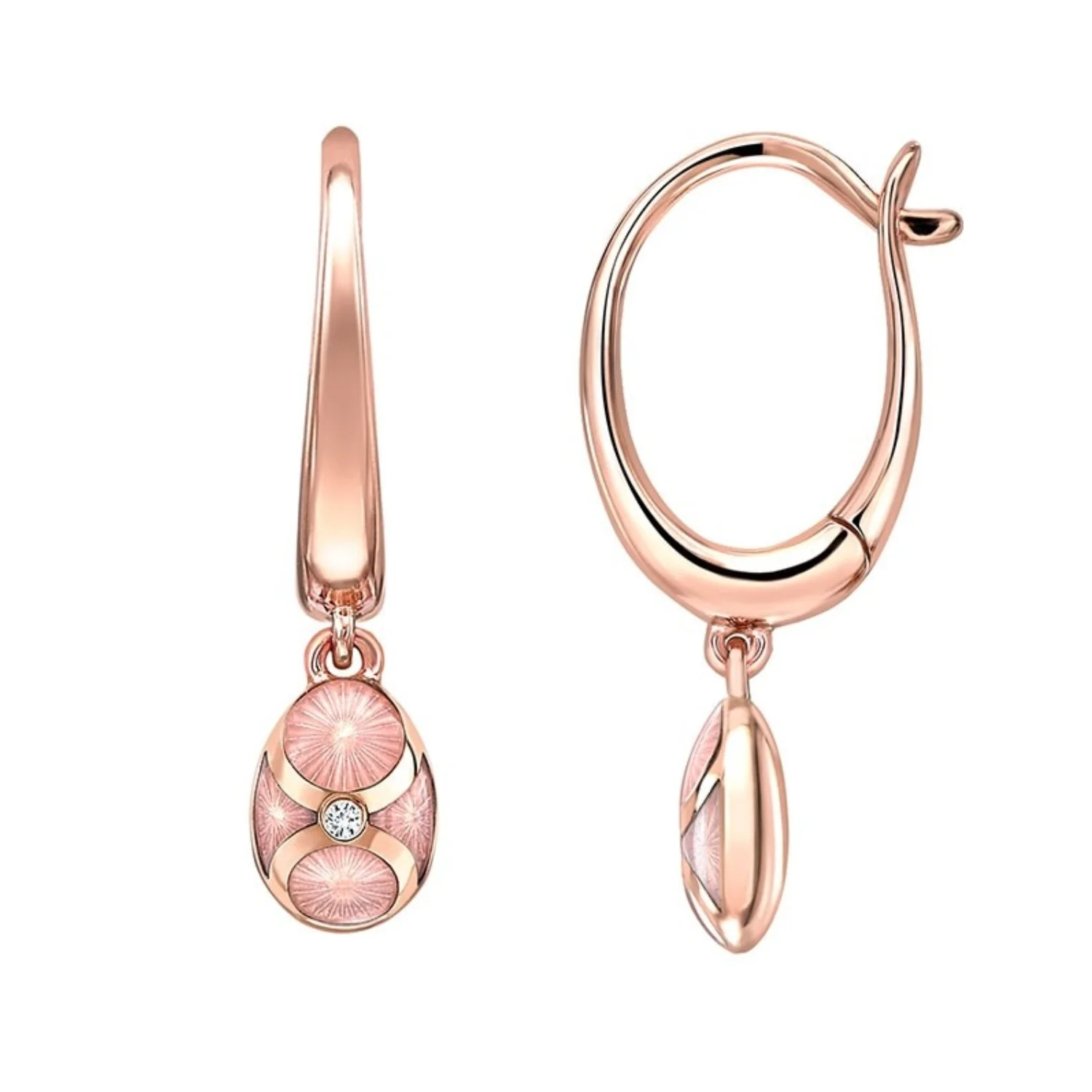 Fabergé Heritage Forever Hoop Drop Earrings 18ct Rose Gold Diamond Pink Guilloché Enamel - Image 2