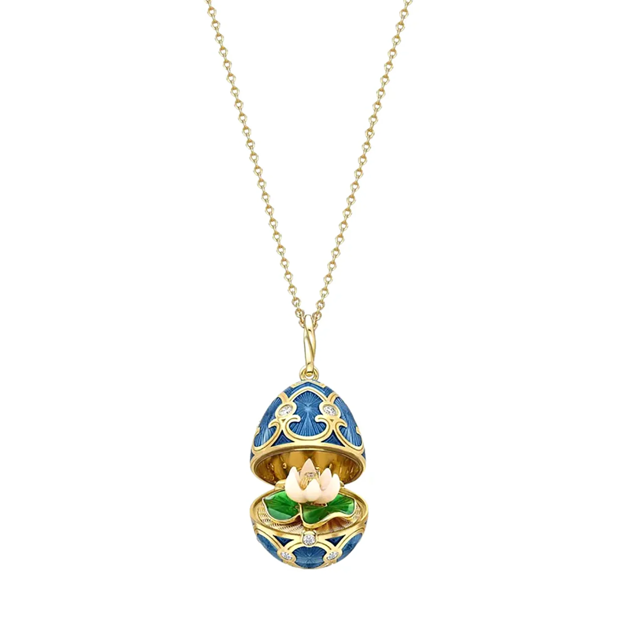 Fabergé Heritage Surprise Water Lily Pendant 18ct Yellow Gold Guilloché Enamel - Image 3