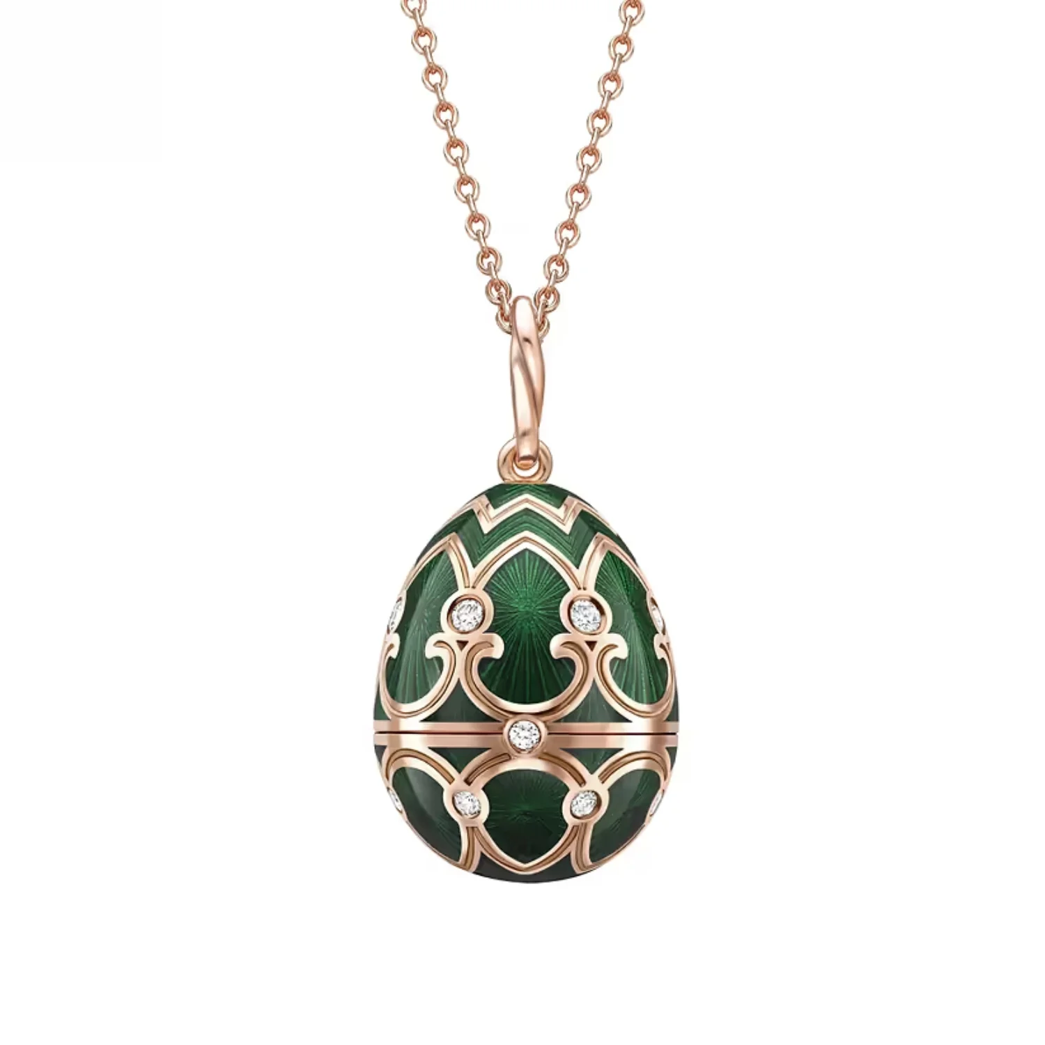 Fabergé Heritage Surprise Elephant Pendant 18ct Rose Gold Diamond & Green Guilloché Enamel - Image 2