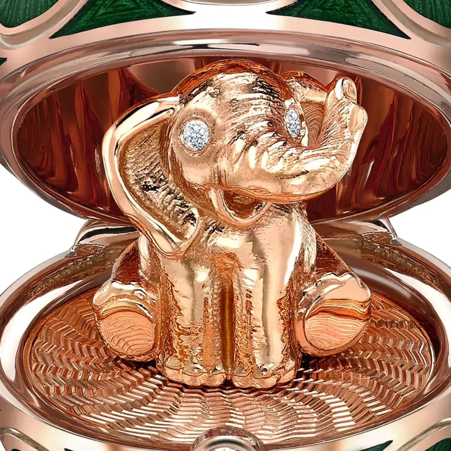 Fabergé Heritage Surprise Elephant Pendant 18ct Rose Gold Diamond & Green Guilloché Enamel - Image 3