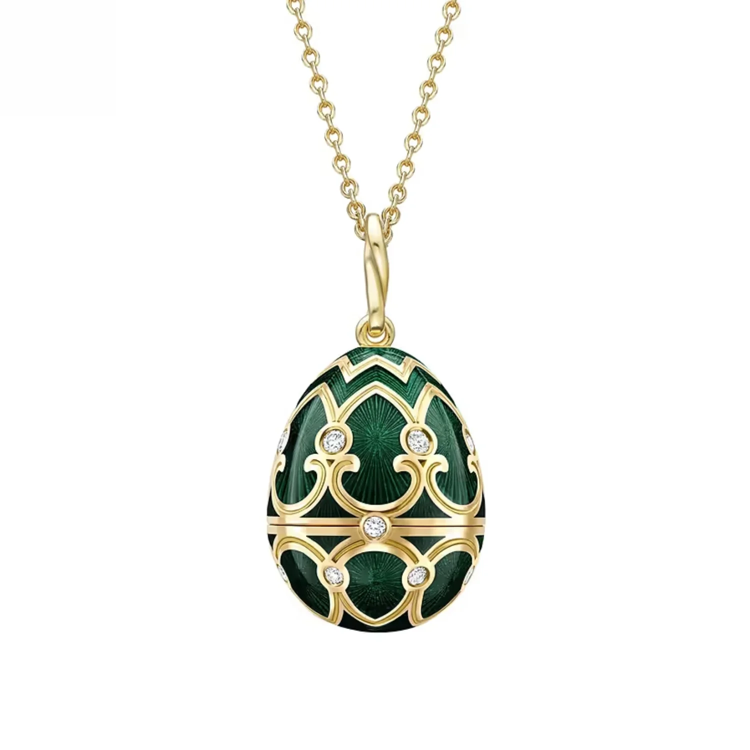 Fabergé Heritage Surprise Panda Pendant 18ct Yellow Gold Diamond & Green Guilloché Enamel - Image 2