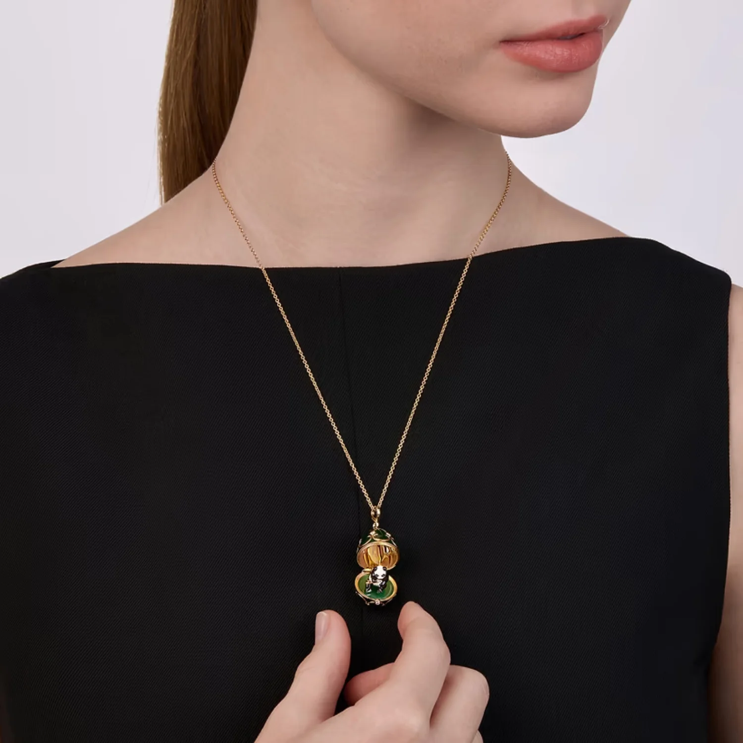 Fabergé Heritage Surprise Panda Pendant 18ct Yellow Gold Diamond & Green Guilloché Enamel - Image 6