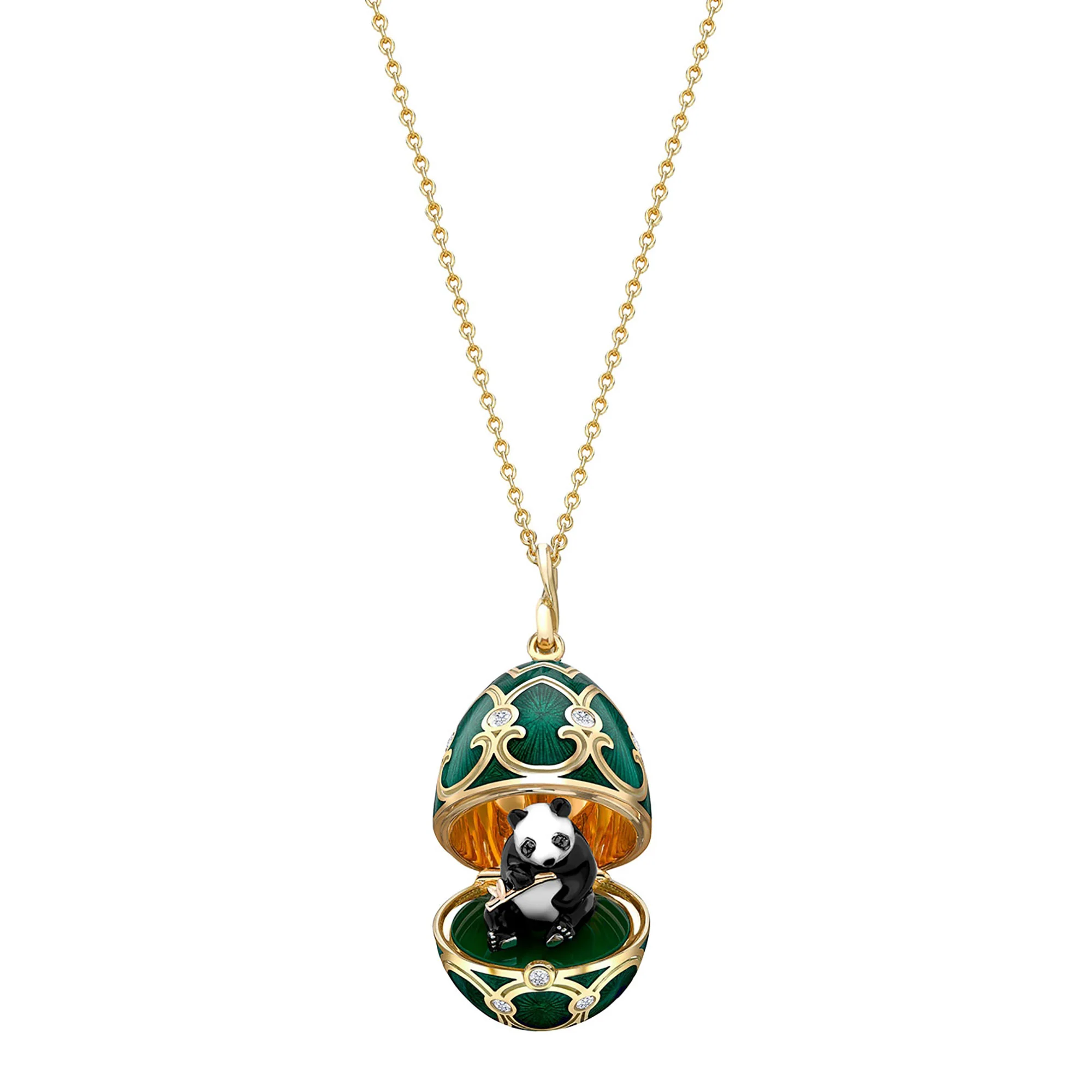 Fabergé Heritage Surprise Panda Pendant 18ct Yellow Gold Diamond & Green Guilloché Enamel - Image 8