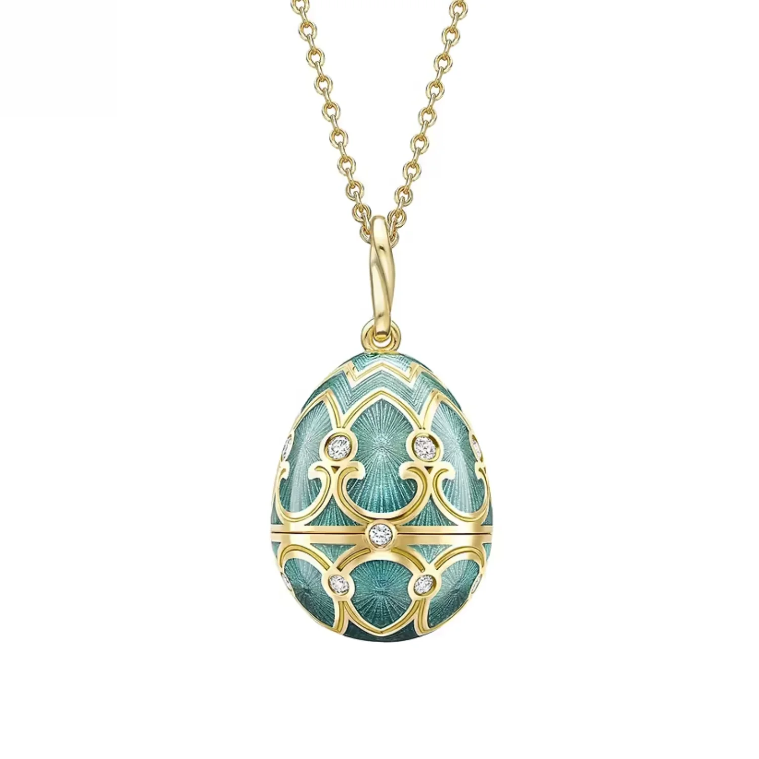 Fabergé Heritage Surprise Trembling Star Pendant 18ct Yellow Gold Diamond & Teal Guilloché Enamel - Image 3
