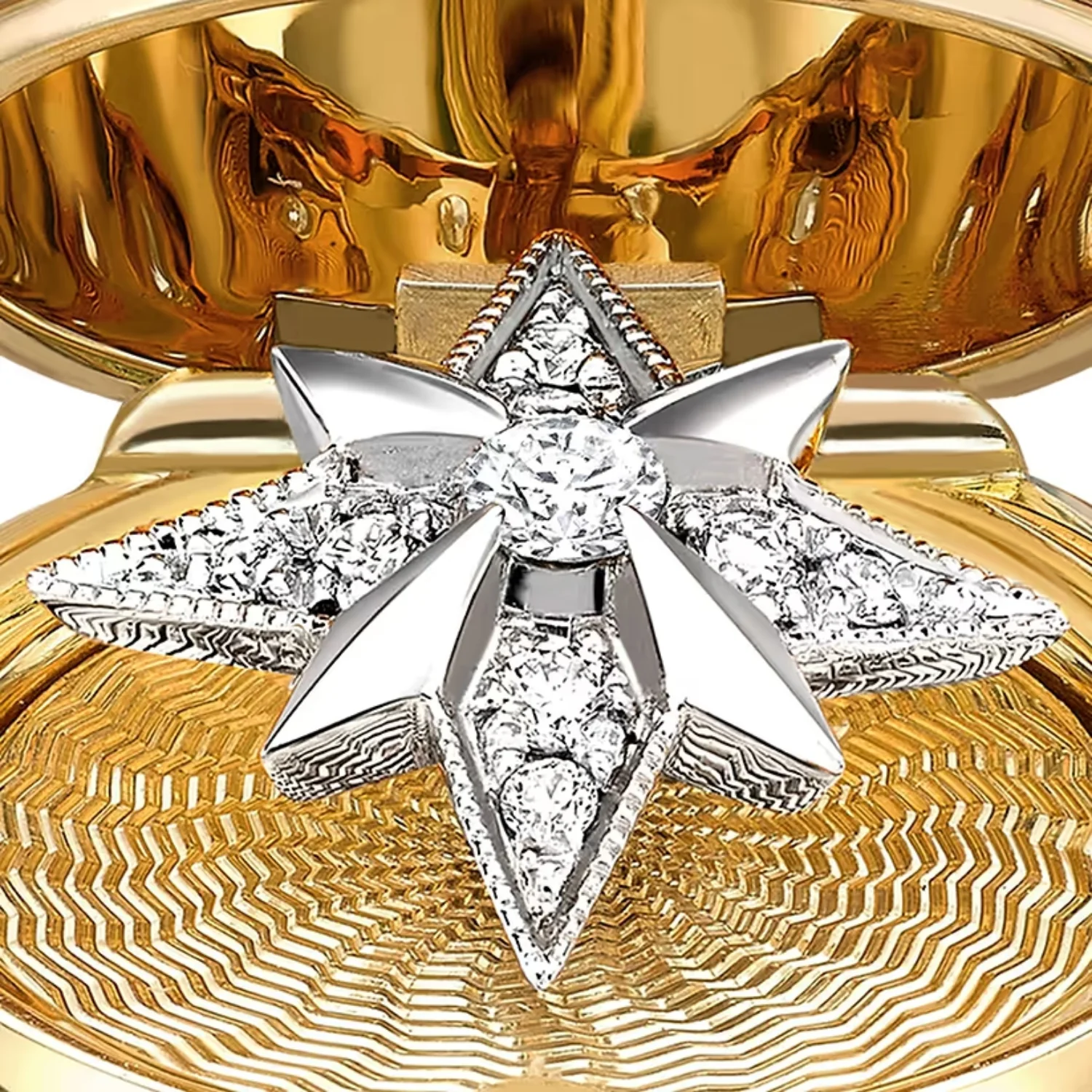 Fabergé Heritage Surprise Trembling Star Pendant 18ct Yellow Gold Diamond & Teal Guilloché Enamel - Image 5