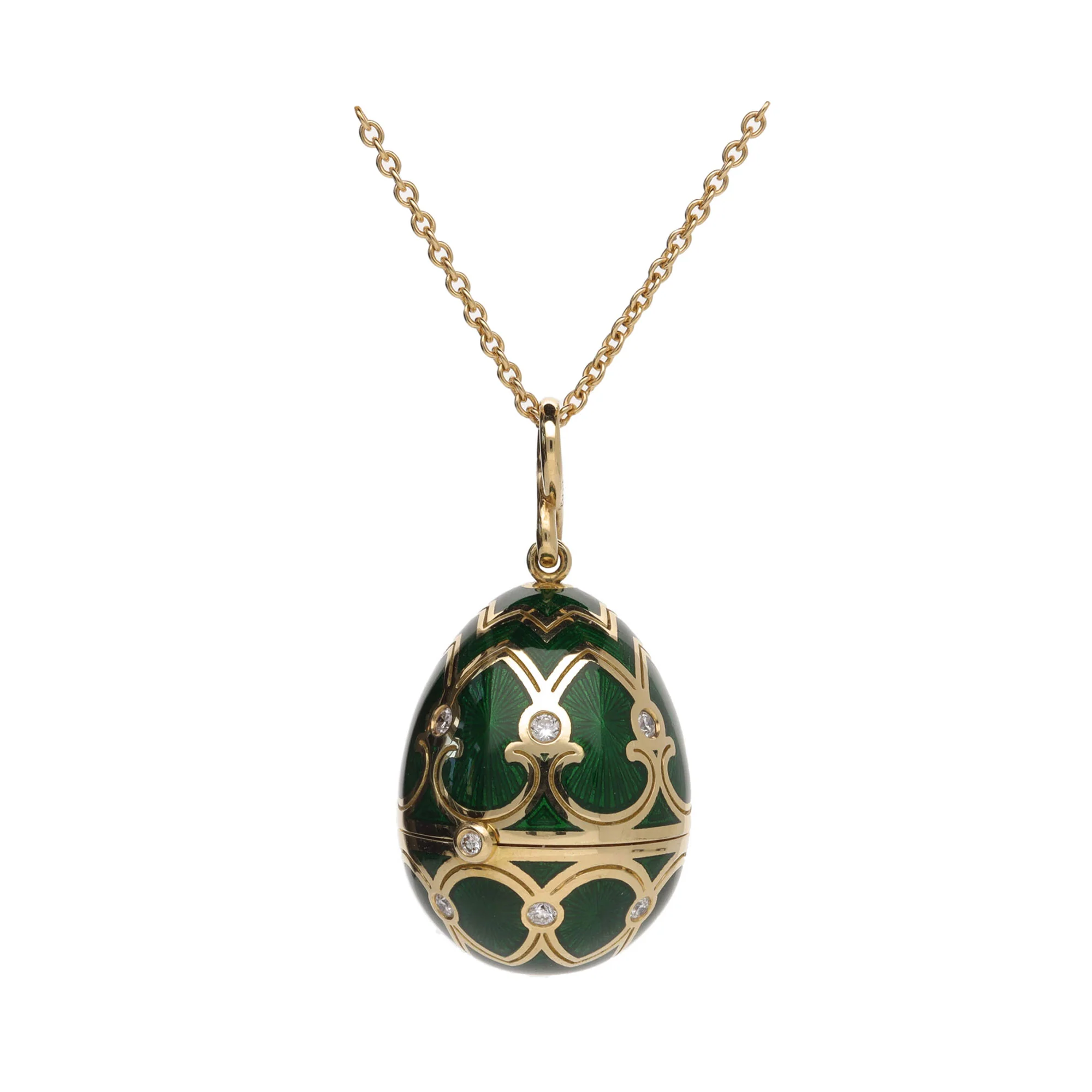 Fabergé Heritage Surprise Heart Diamond Pendant 18ct Yellow Gold Green Guilloché Enamel - Image 2