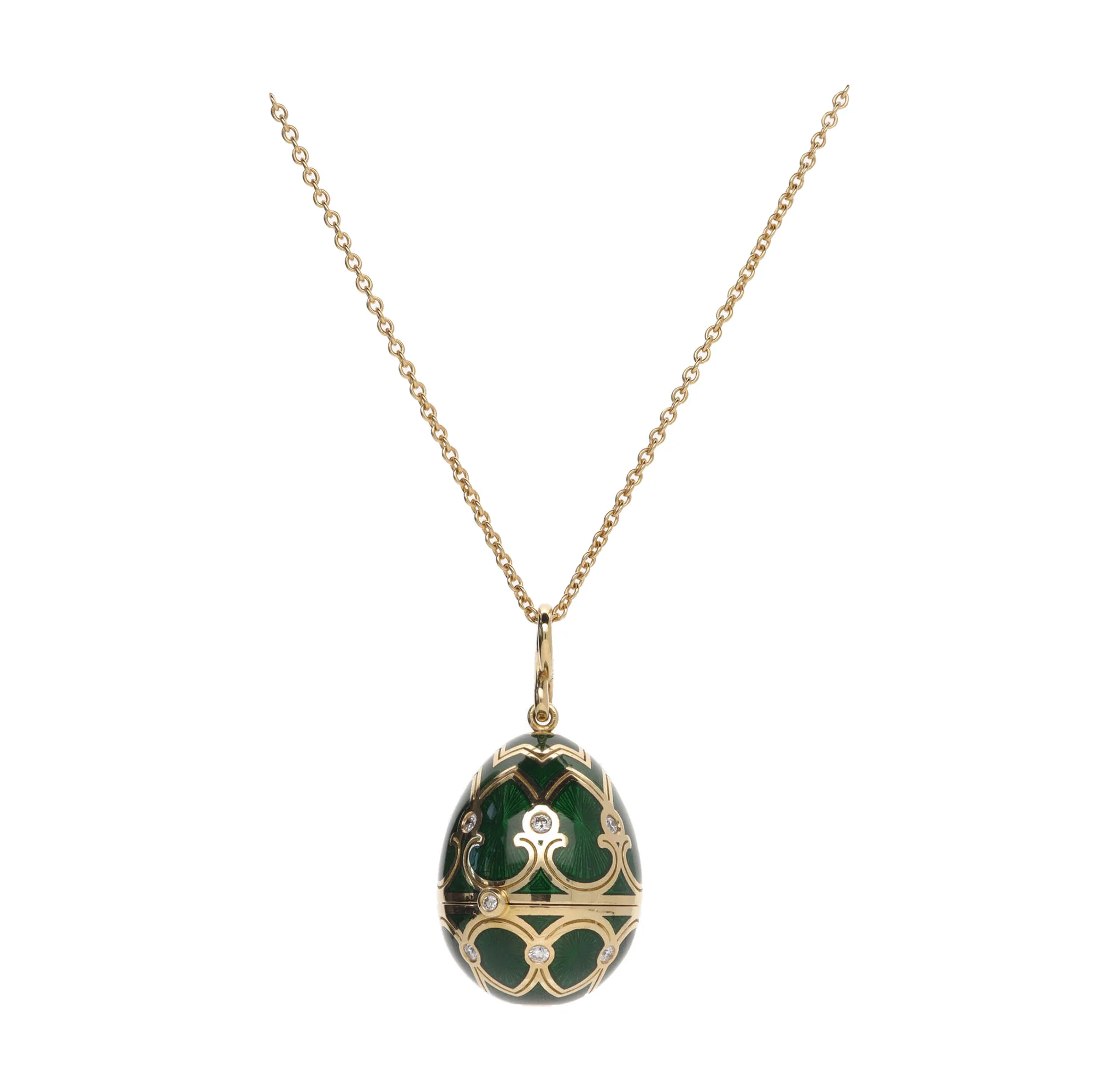 Fabergé Heritage Surprise Heart Diamond Pendant 18ct Yellow Gold Green Guilloché Enamel - Image 3