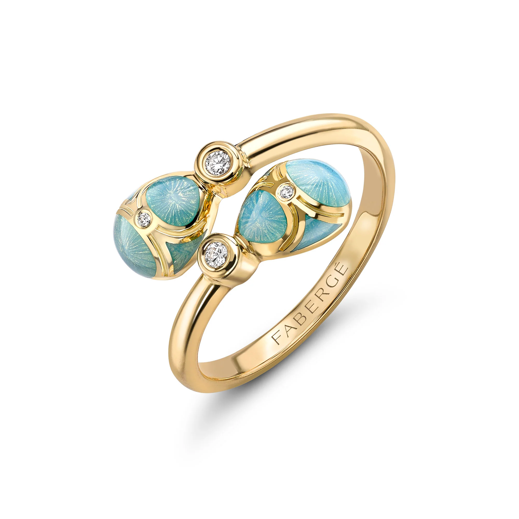 Fabergé Heritage Forever Crossover Ring 18ct Yellow Gold Turquoise Guilloché Enamel