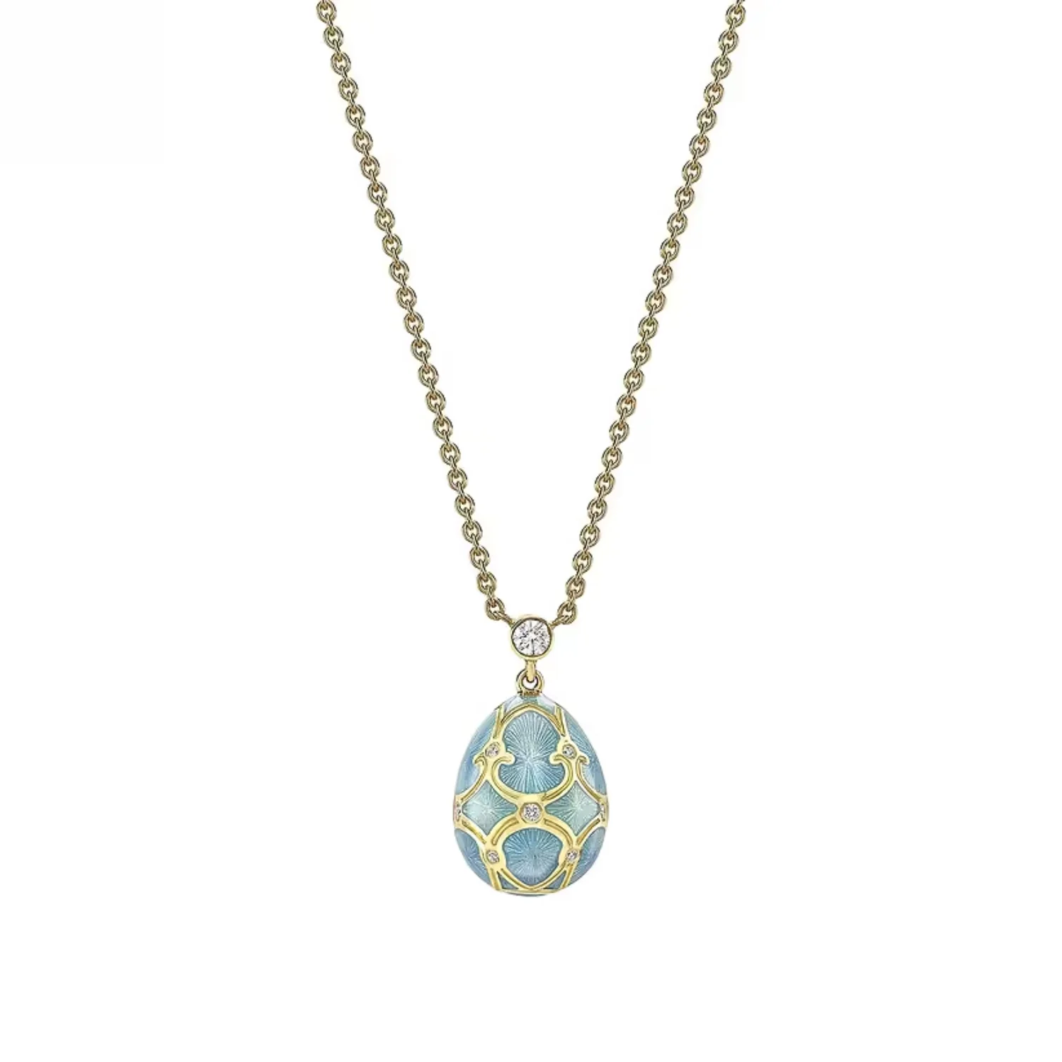 Fabergé Heritage Forever Mini Egg Pendant 18ct Yellow Gold Turquoise Guilloché Enamel - Image 3
