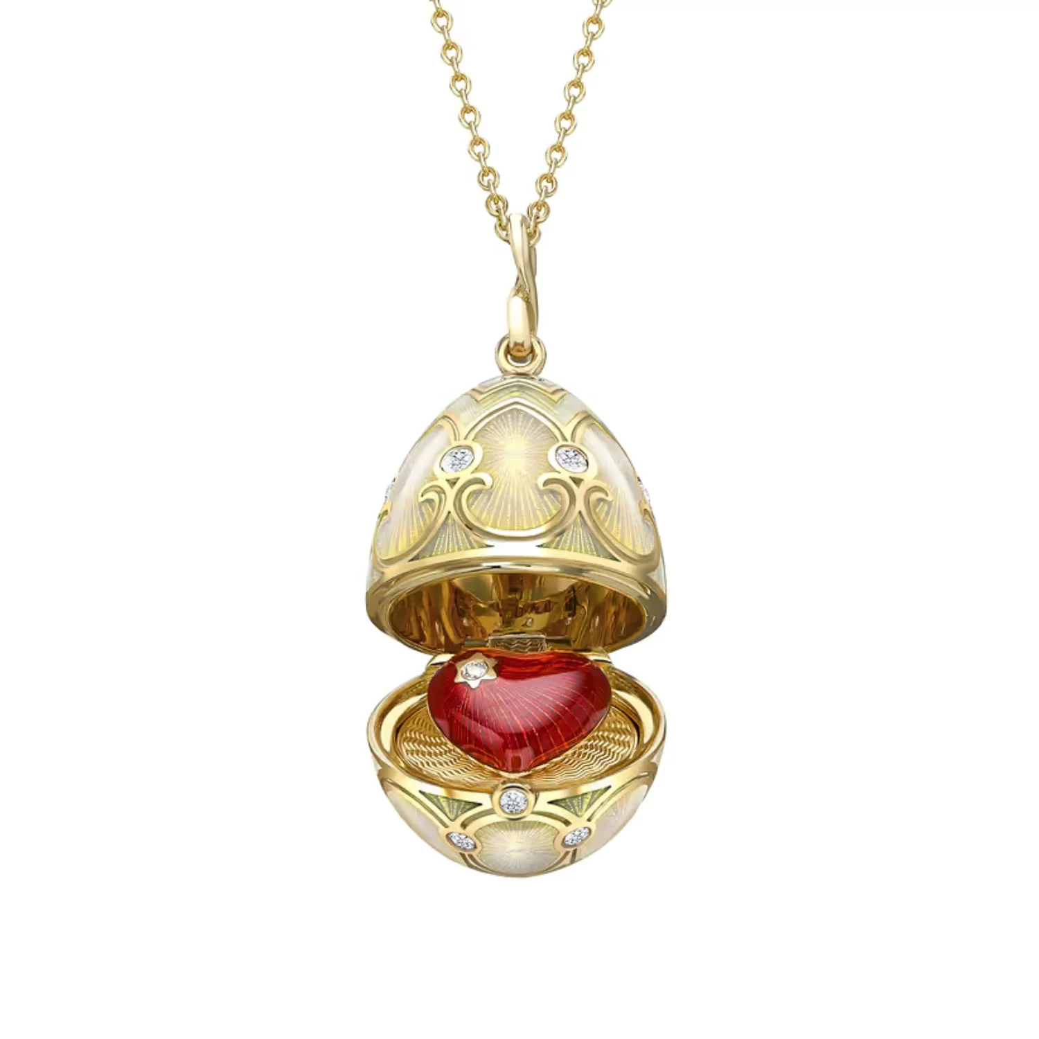 Fabergé Heritage Surprise Heart Pendant 18ct Yellow Gold Opalescent Guilloché Enamel