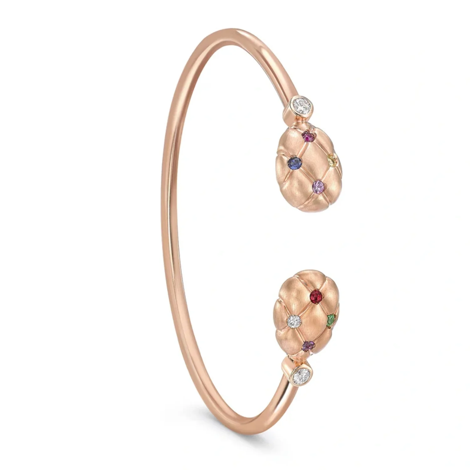 Fabergé Heritage Forever Quilted Open Bangle 18ct Rose Gold Multicolour Gemstone Set