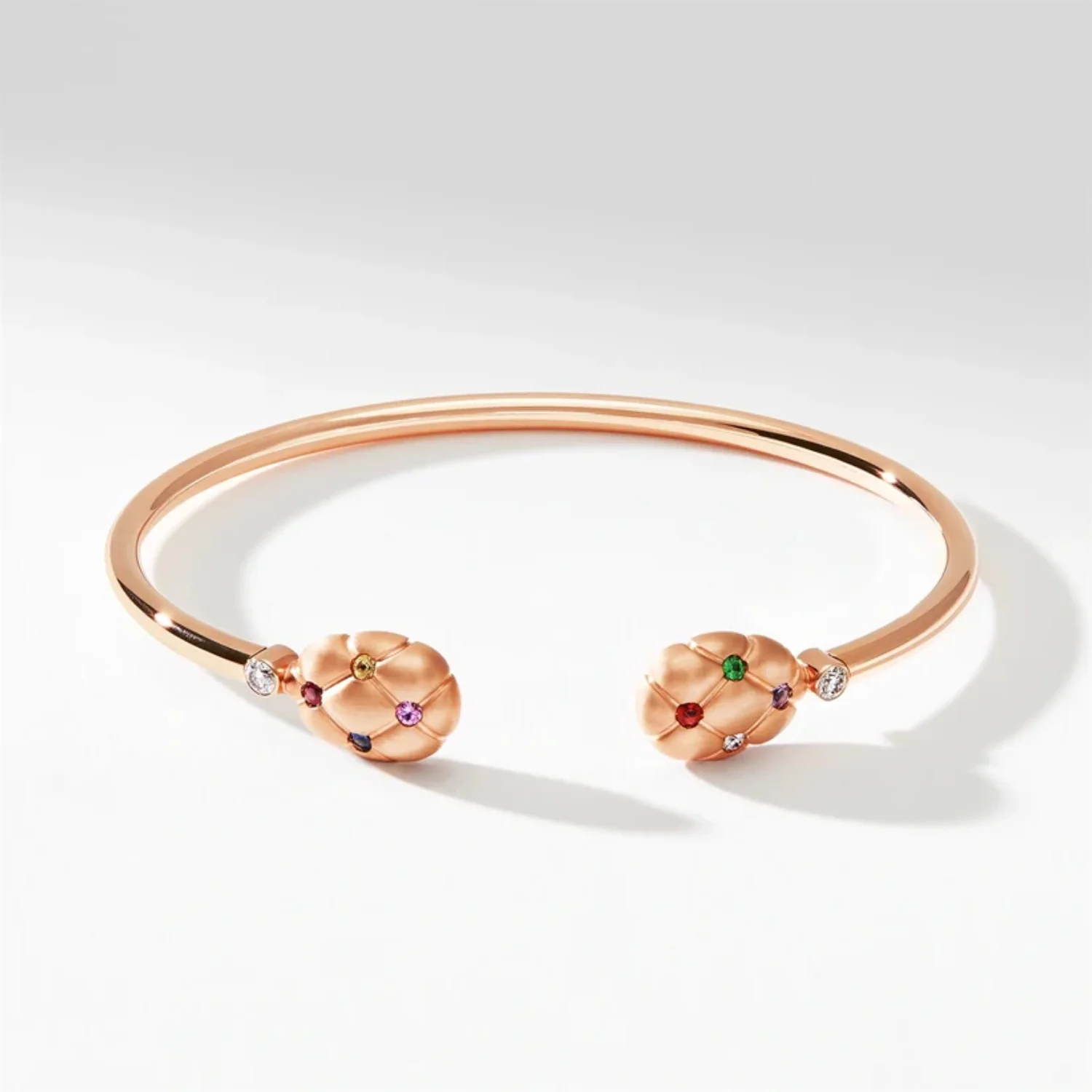 Fabergé Heritage Forever Quilted Open Bangle 18ct Rose Gold Multicolour Gemstone Set - Image 2