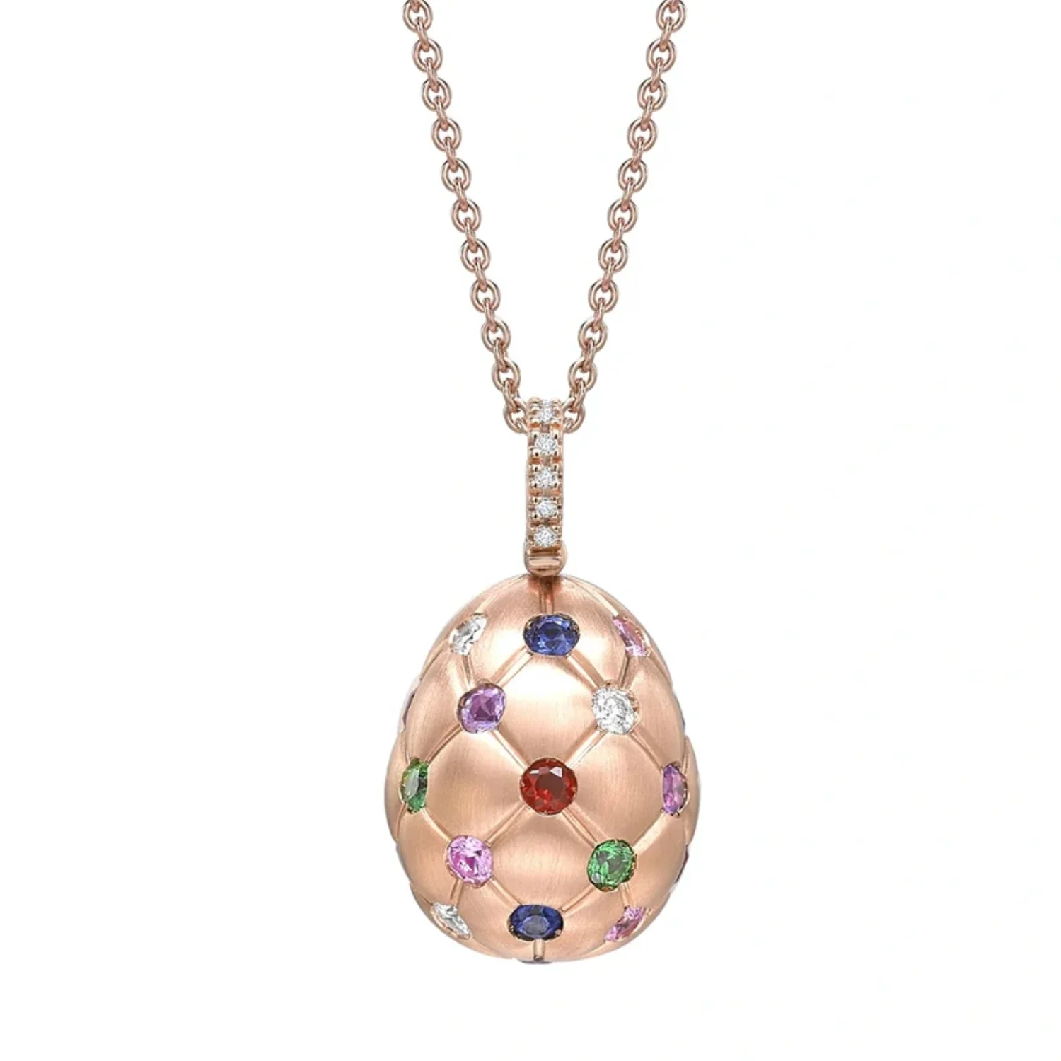 Fabergé Heritage Forever Quilted Egg Pendant 18ct Rose Gold Multicolour Gemstone Set - Image 2