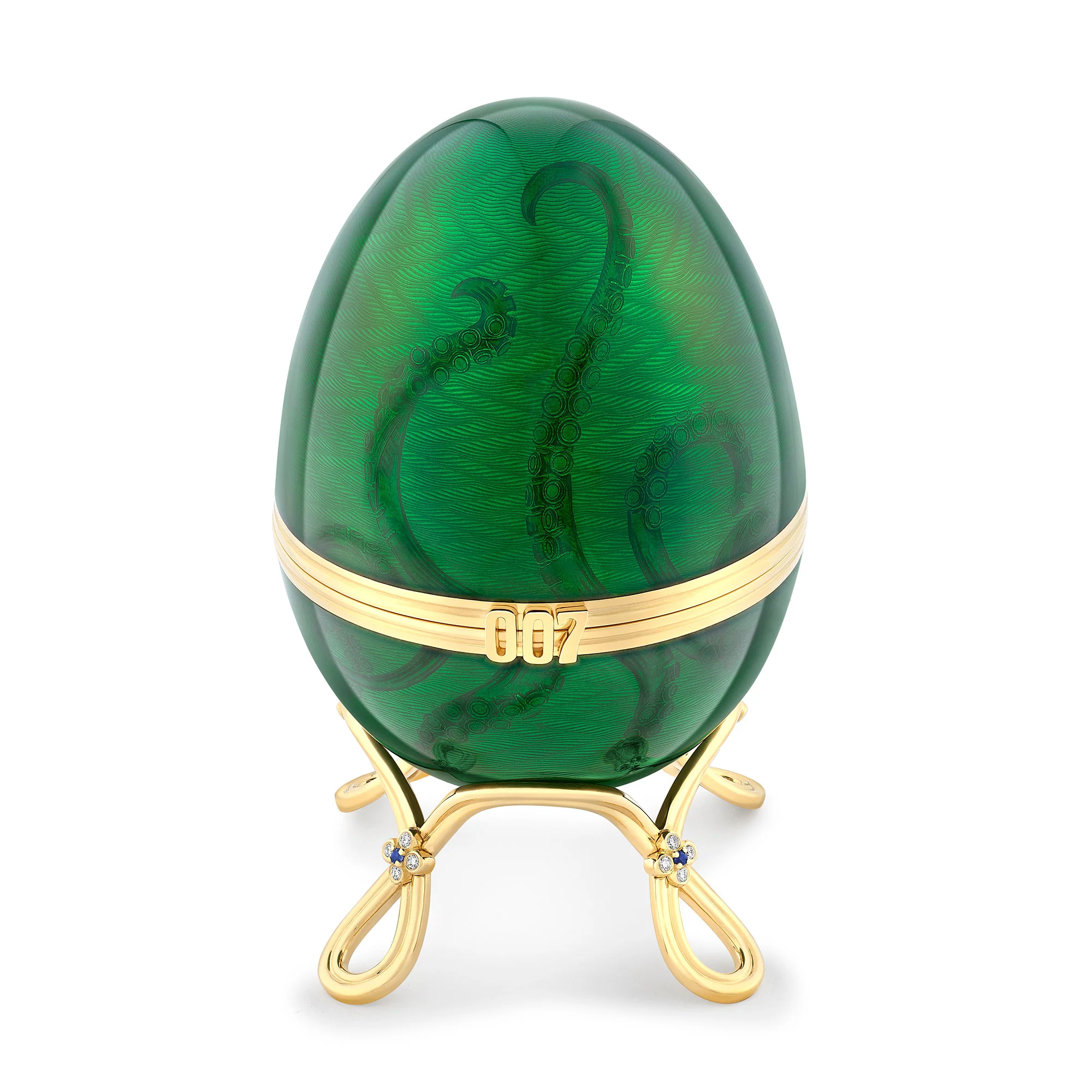 Fabergé x 007 Limited Edition Octopussy Egg Objet 18ct Yellow Gold & Green Guilloché Enamel - Image 2