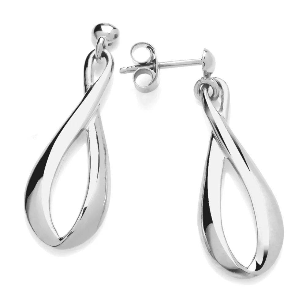 Figure of Eight 9ct White Gold Drop Earrings - Image 2