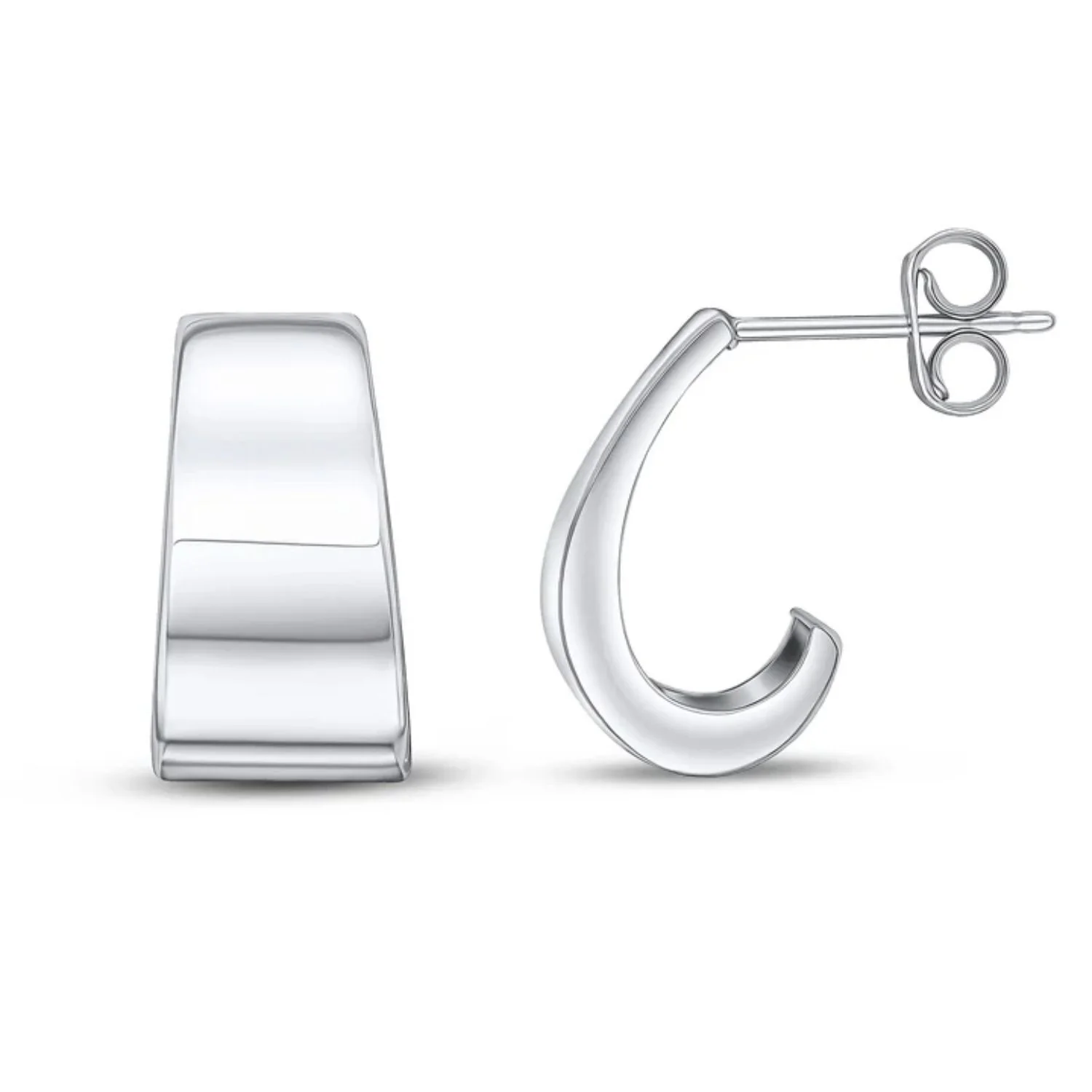 Flat Tapered 9ct White Gold Half Hoop Earring - Image 2