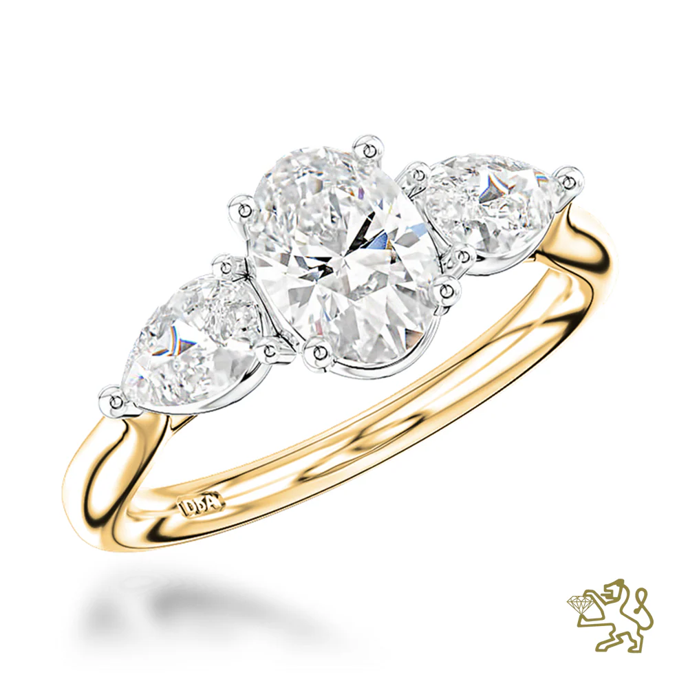 Florentine Oval Three Stone 0.50ct D SI1 Diamond Yellow Gold/Platinum Ring