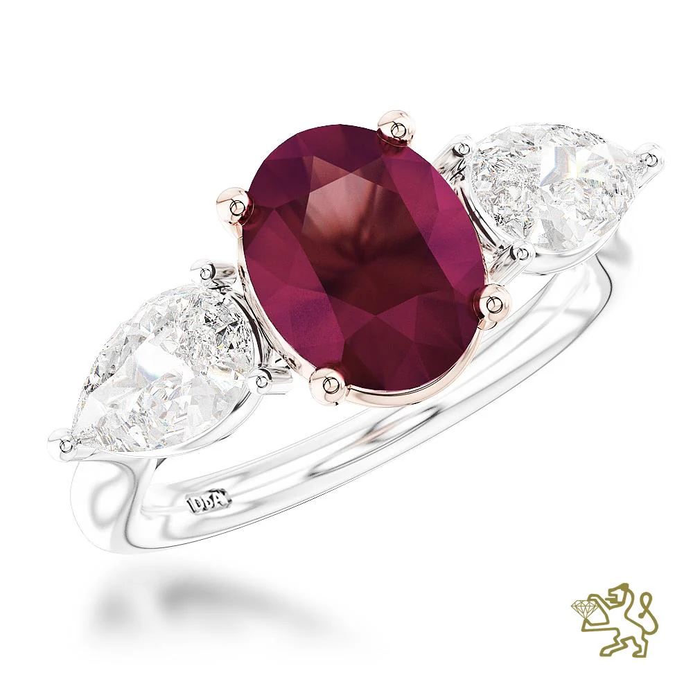 Ruby and Diamond Platinum and 18ct Rose Gold Florentine Ring