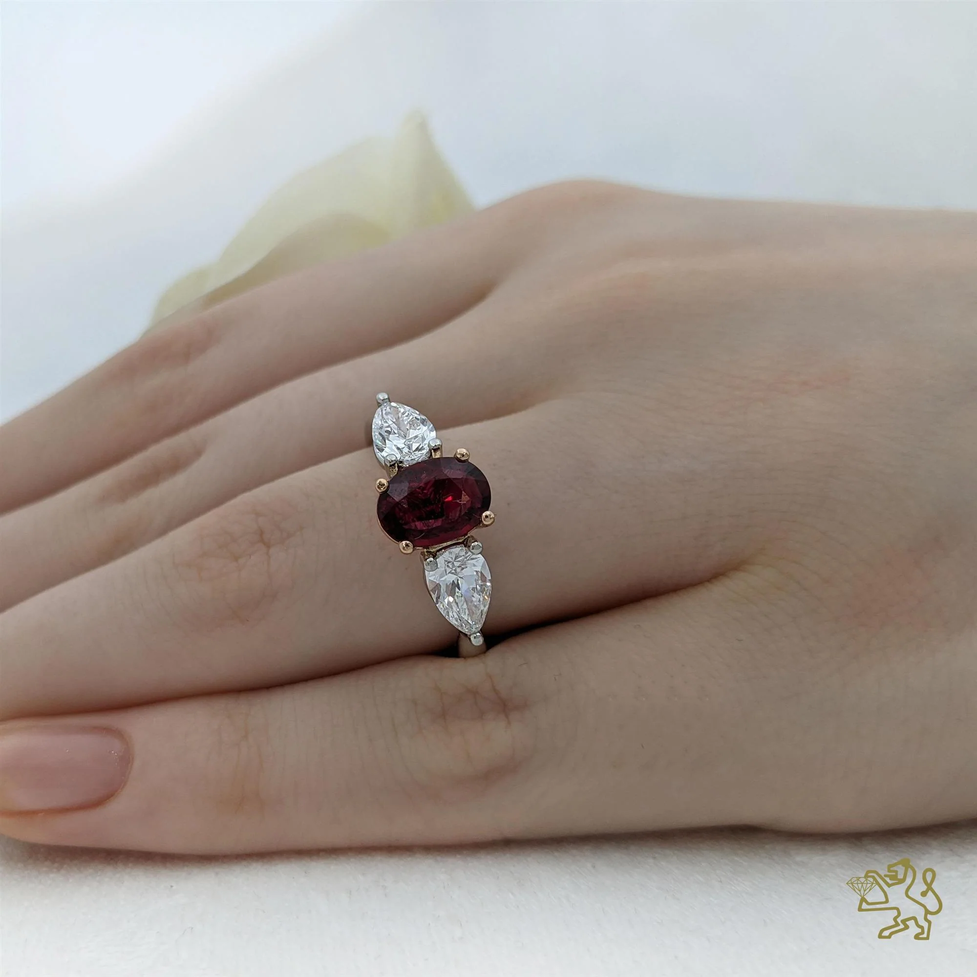 Ruby and Diamond Platinum and 18ct Rose Gold Florentine Ring - Image 2